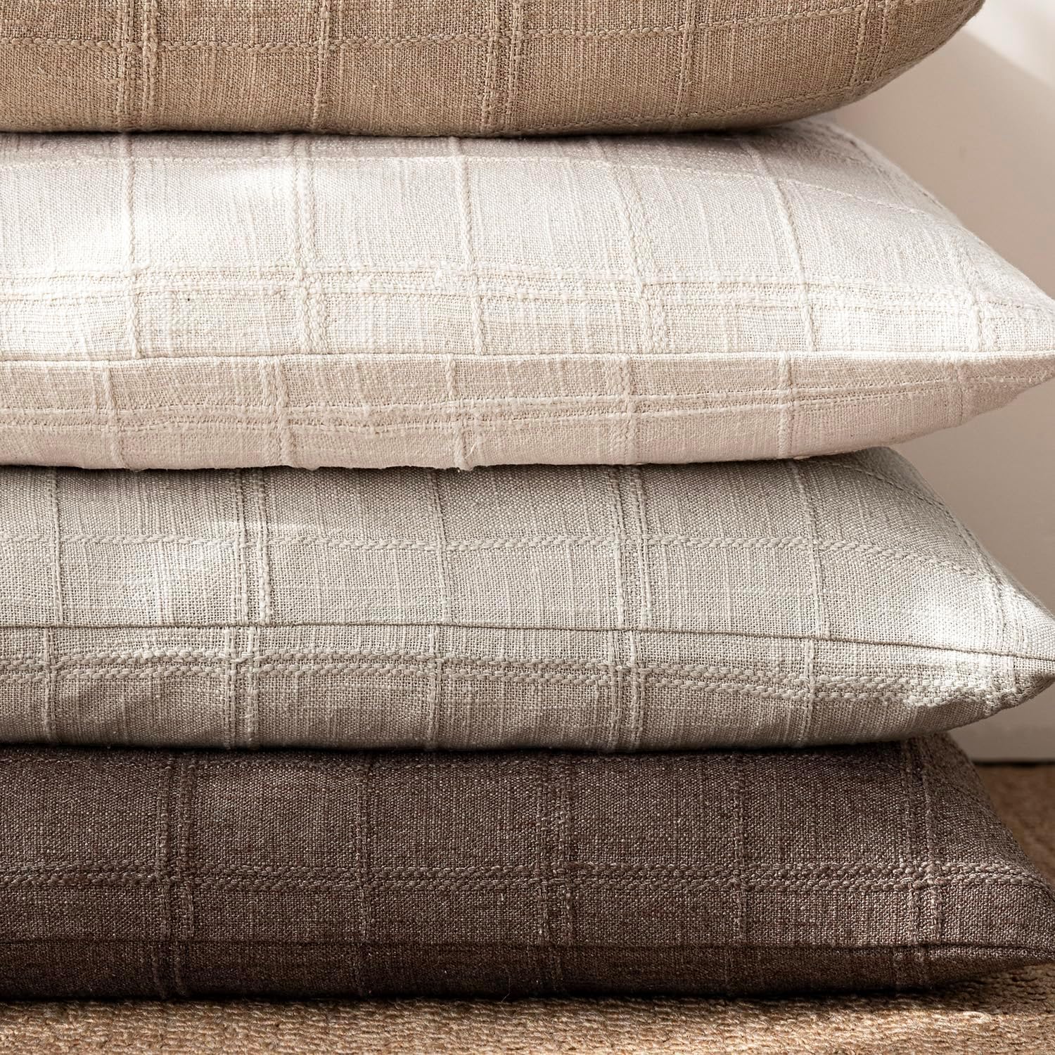 Foindtower Set of 1 Decorative Linen Check Throw Pillow Cover Neutral Farmhouse Vintage Cushion Cover Modern Boho Accent Home Decor for…