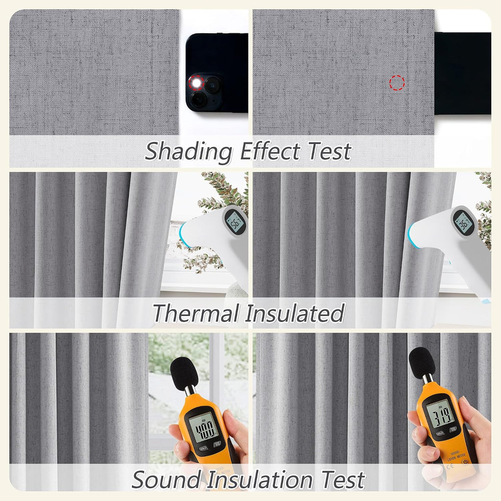 Guken Grey 100% Blackout Curtains 63 Inch Length 2 Panels Set for Living Room Bedroom Back Tab Thermal Insulated Black Out Linen Drapes Roo…