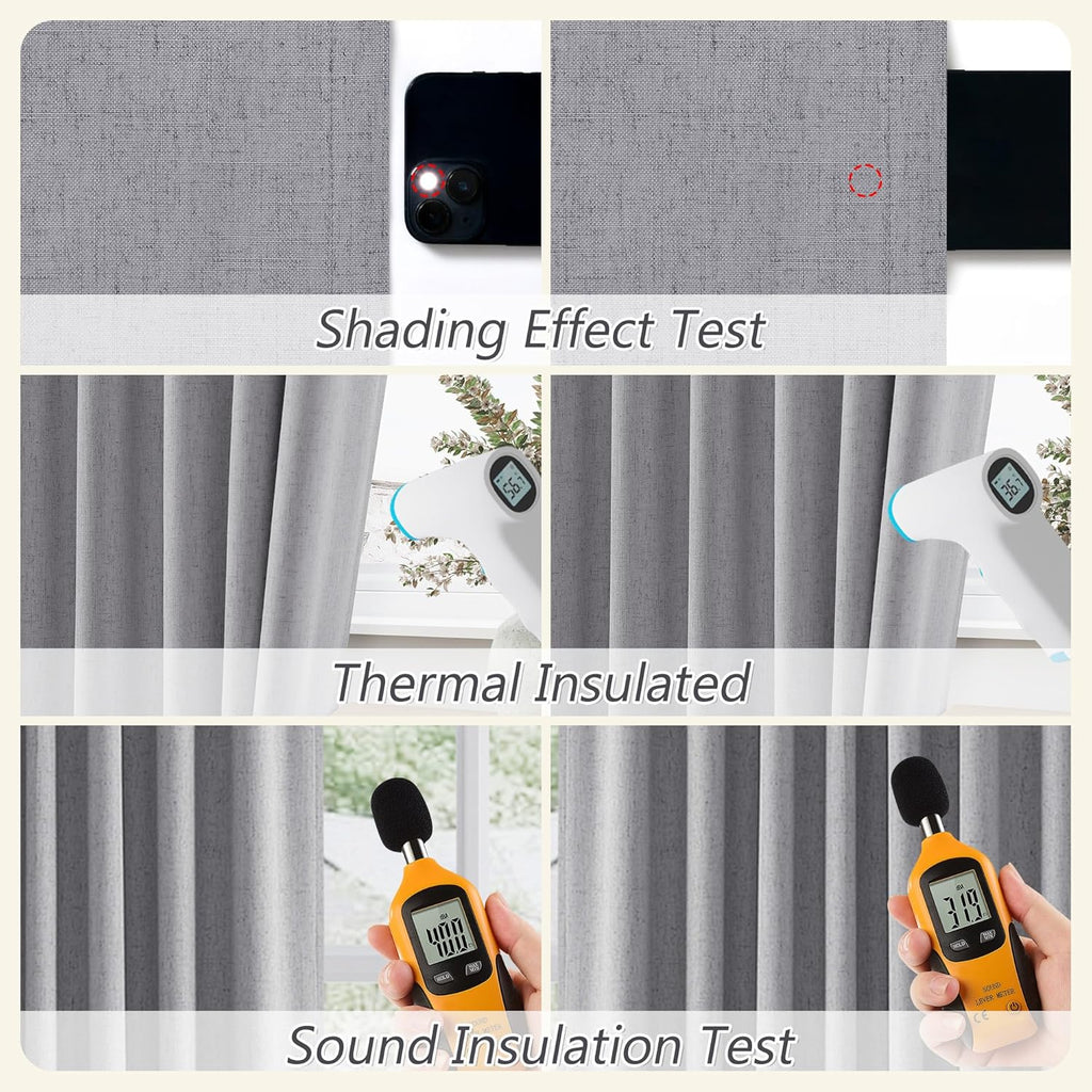 Guken Grey 100% Blackout Curtains 108 Inch Length 2 Panels Set for Living Room Bedroom Back Tab Thermal Insulated Black Out Linen Drapes Ro…