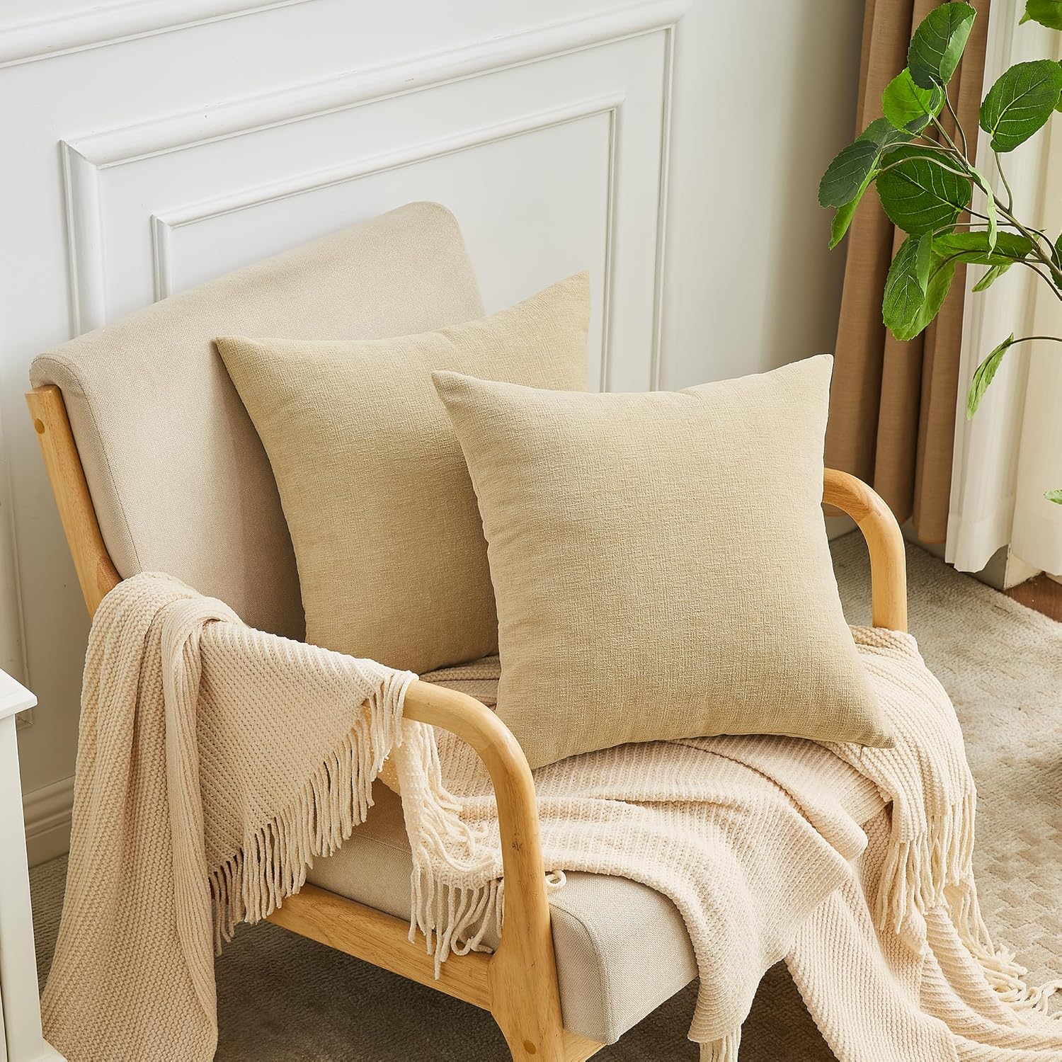 Gawamay Decorative Square 16x16 Inch Throw Pillow Covers Set of 2, Super Soft Chenille Pillows Farmhouse Fall Pillowcase for Living Room Be…
