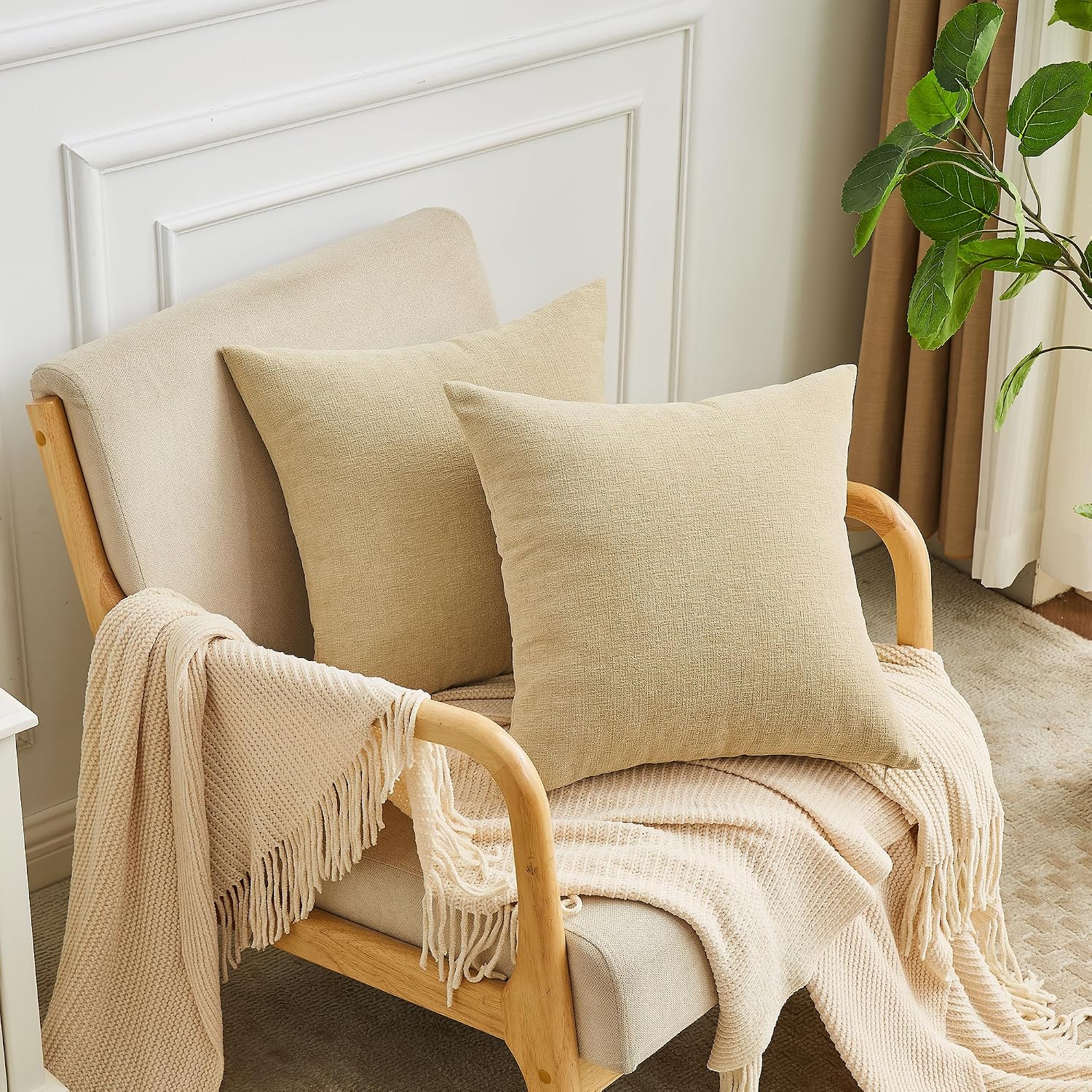Gawamay Decorative Square Throw Pillow Covers 20x20 Inch Set of 2, Super Soft Chenille Pillows Farmhouse Fall Pillowcase for Living Room Be…