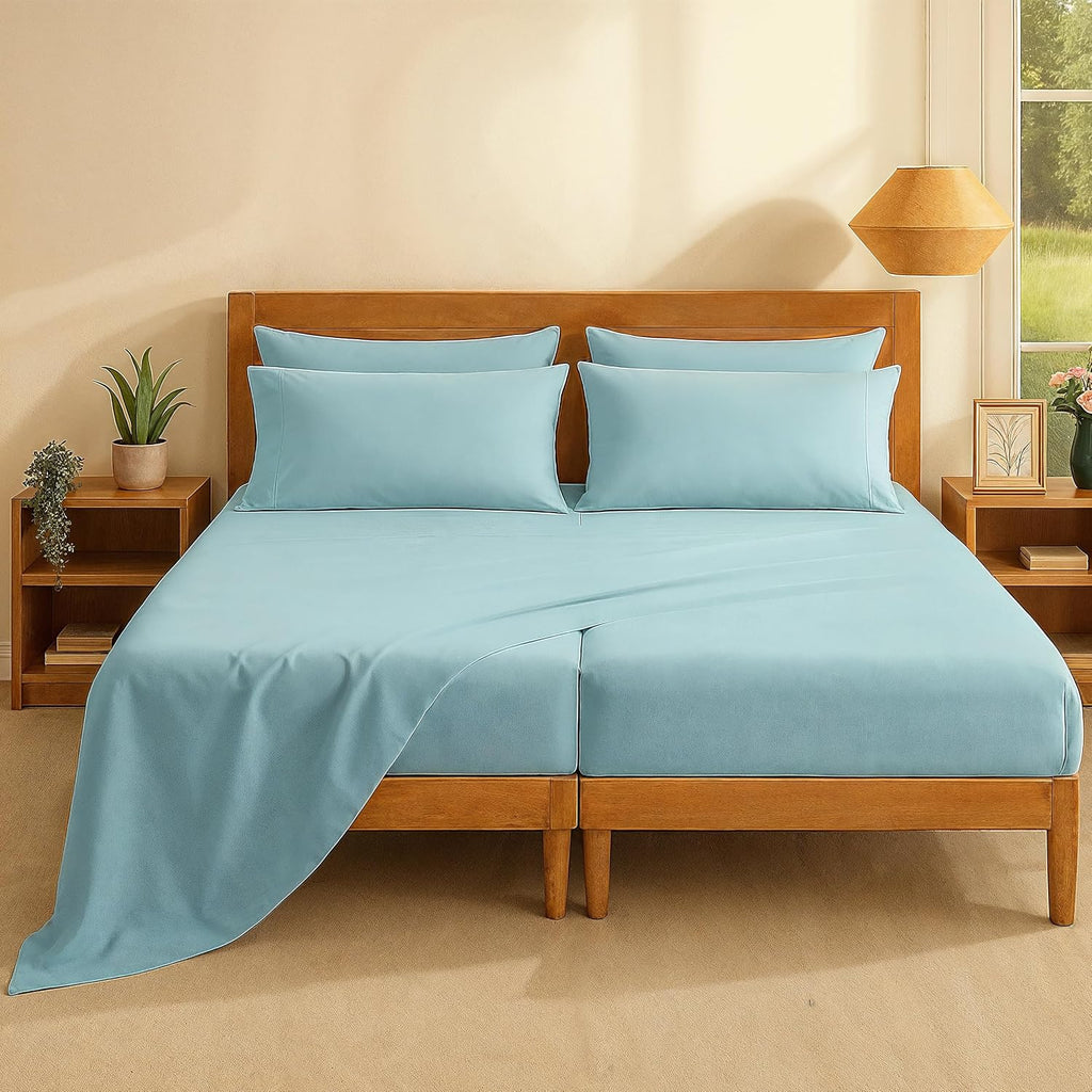 Casa Platino Split King Sheets Sets – 100% Cotton Split King Sheets Cooling with 4 Pillowcases, 15" Deep Pocket Fitted Sheet, Crisp &…