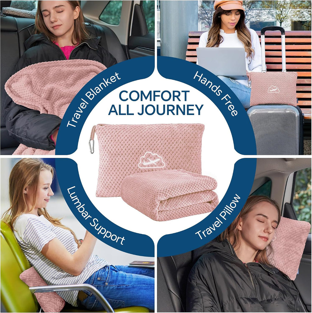 Bedelite Travel Blanket with Bag, Ultra-Soft Jacquard Fleece Blanket with Luggage Sleeve & Backpack Clip, Airplane Blanket Travel Essential…