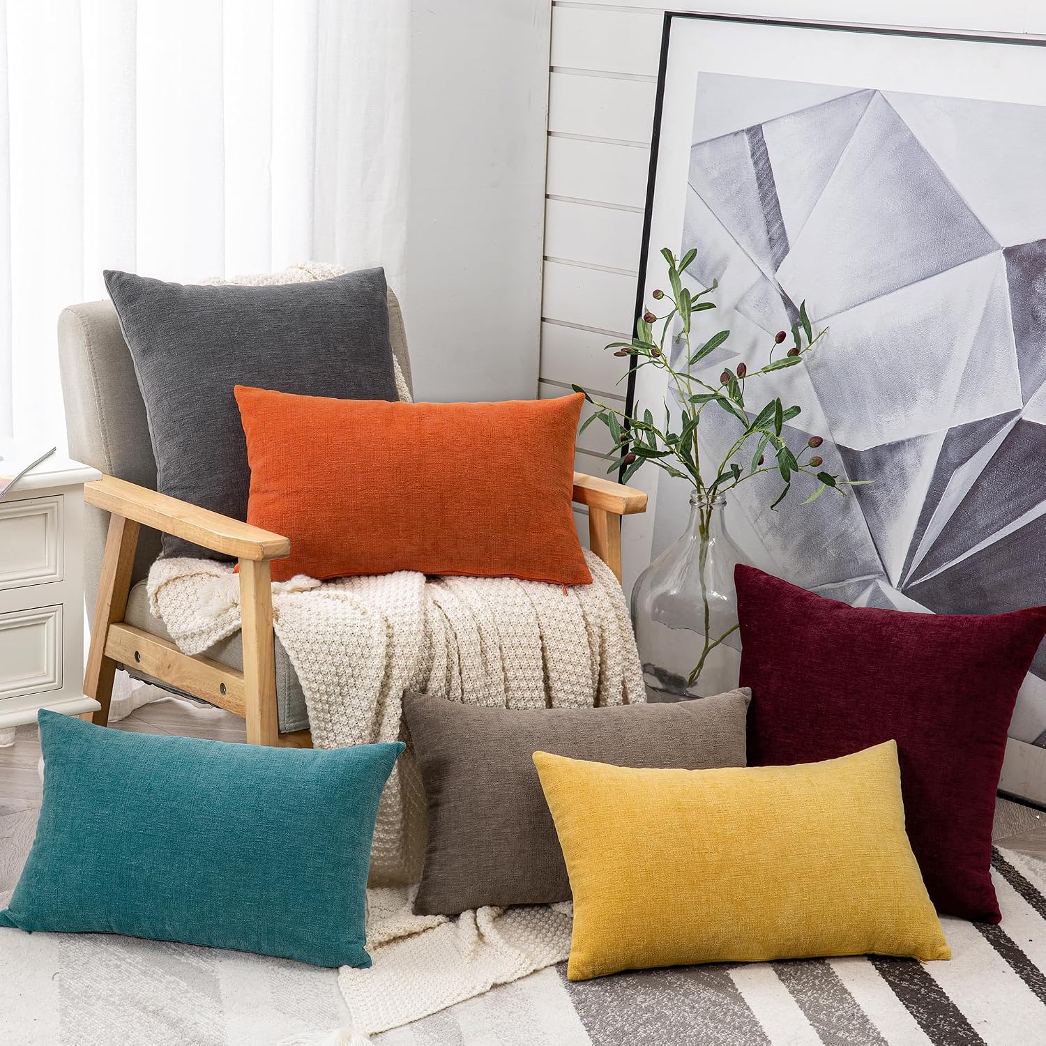 Gawamay Decorative Chenille Throw Pillow Covers 26x26 Inch Pack of 2, Soft Square Couch Pillow Cover for Sofa Cushion Living Room Bedroom O…