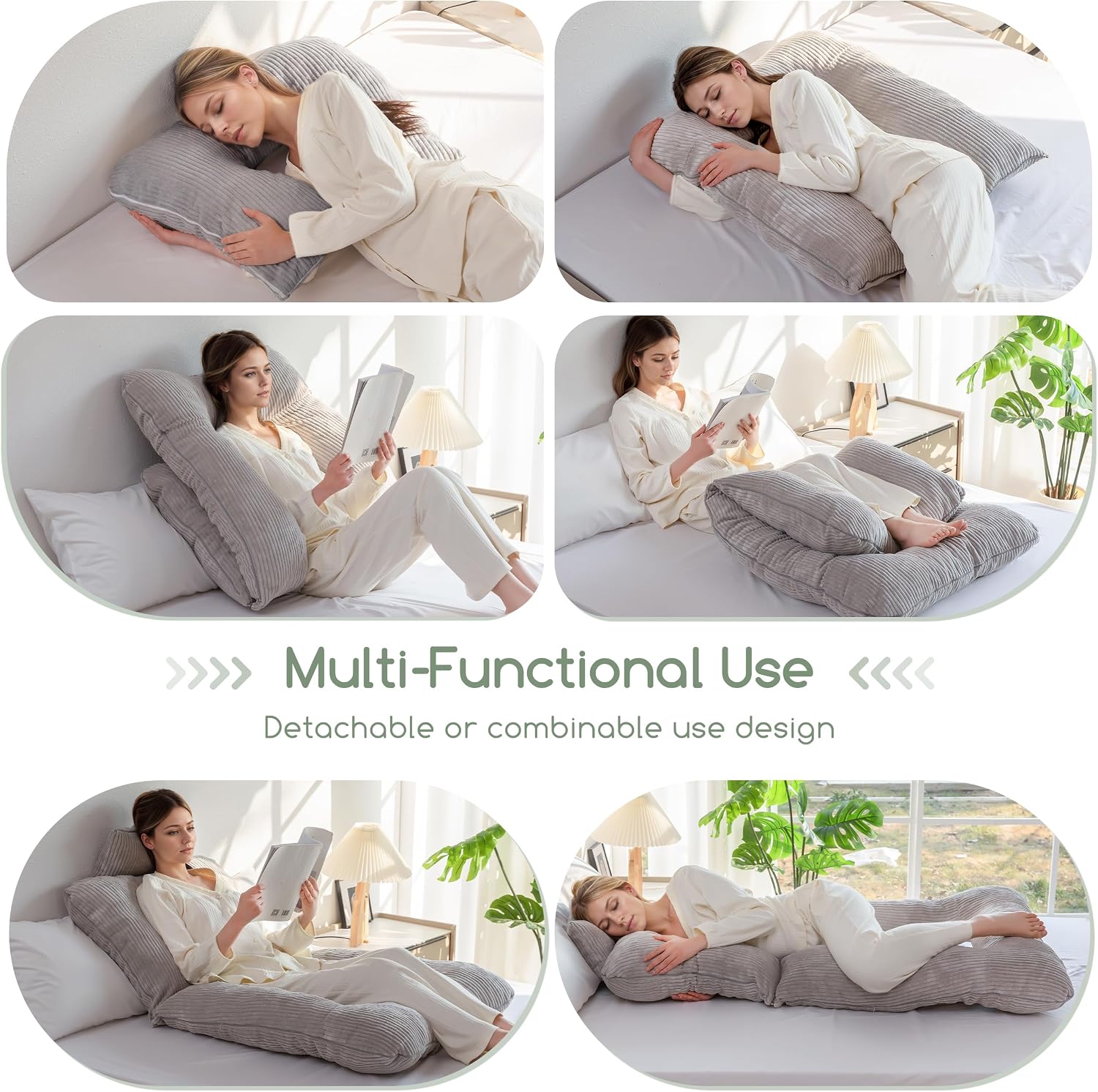 Higogogo Reading Pillow, Back Pillow for Sitting in Bed and Couch, Gaming Pillow for Adults, Sit Up Support for Bed, Grey Grey
