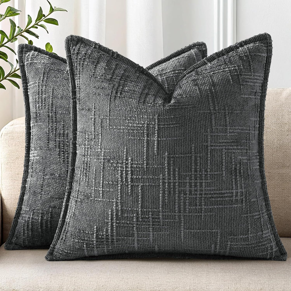 decorUhome Chenille Throw Pillow Covers 22x22 Set of 2, Soft Textured Slubby Modern Decorative Pillow Covers with Elegant Design for Couch,…