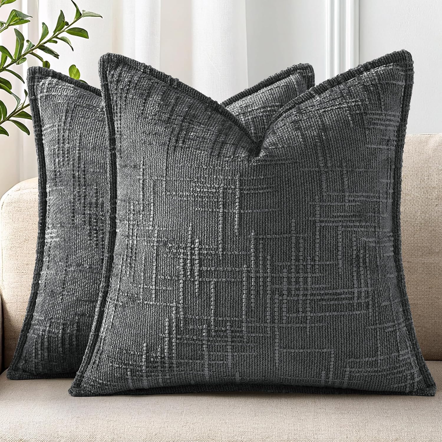 decorUhome Chenille Throw Pillow Covers 18x18 Set of 2, Soft Textured Slubby Modern Decorative Pillow Covers with Elegant Design for Couch,…