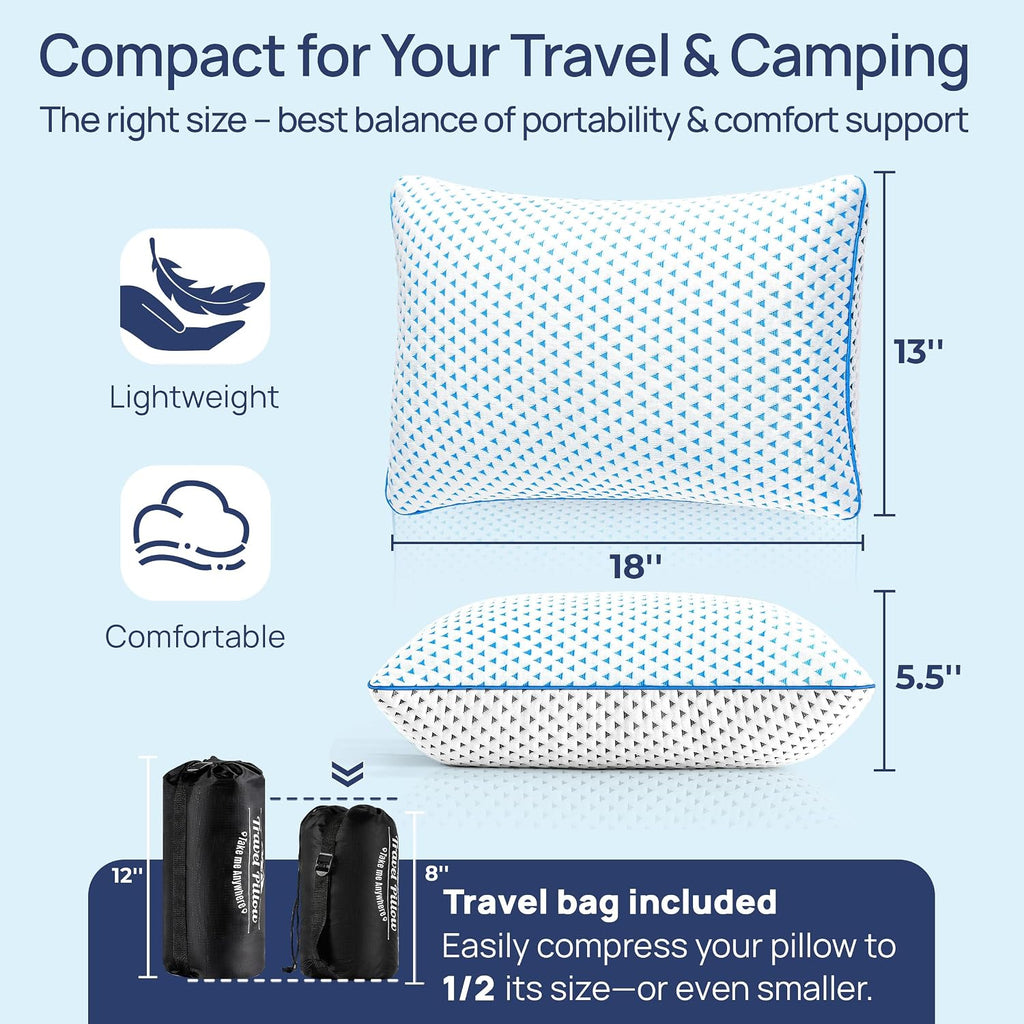 Fulocean Small Cooling Memory Foam Pillow for Travel & Camping, Compressible Original Adjustable Pillow for Medium Firm Neck Knee Lumbar Su…