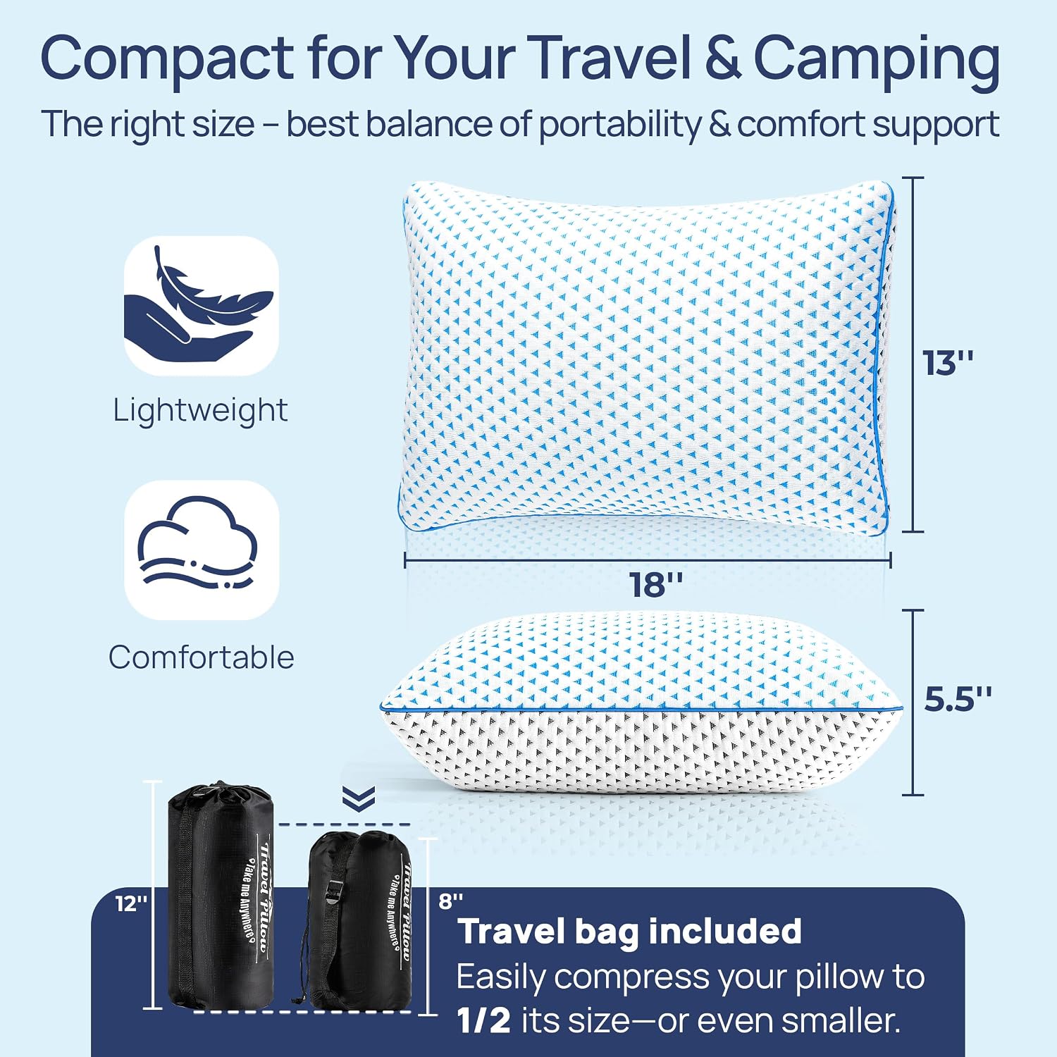 Fulocean Small Cooling Memory Foam Pillow for Travel & Camping, Compressible Original Adjustable Pillow for Medium Firm Neck Knee Lumbar Su…