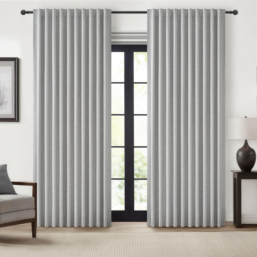 Qjmydeco Gray Blackout Curtains 70 Inches Extra Wide Linen Curtains 96 Inch Length for Kids Boys Room/Nursery, Pleated Bedroom Thermal Drap…