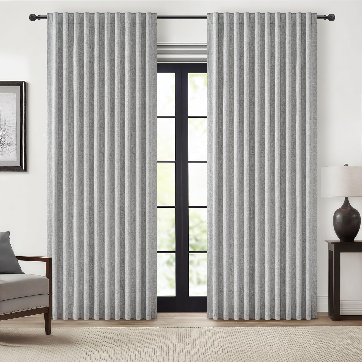 Qjmydeco Gray Blackout Curtains 70 Inches Extra Wide Linen Curtains 96 Inch Length for Kids Boys Room/Nursery, Pleated Bedroom Thermal Drap…