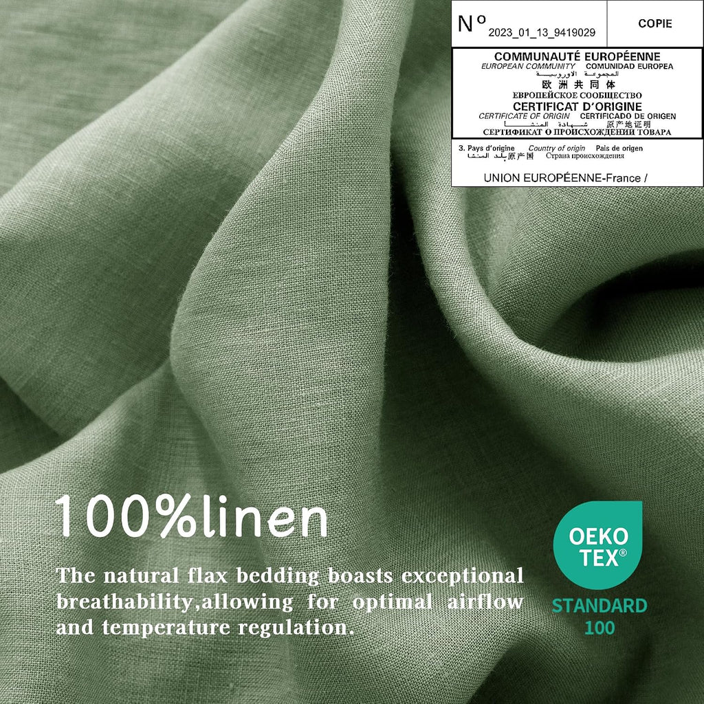 EVERLY 100% Linen Pillowcases Set of 2, Envelope Overlap Closure Natural Washed Flax Standard Queen Size 20x26 Inches - Saga Green