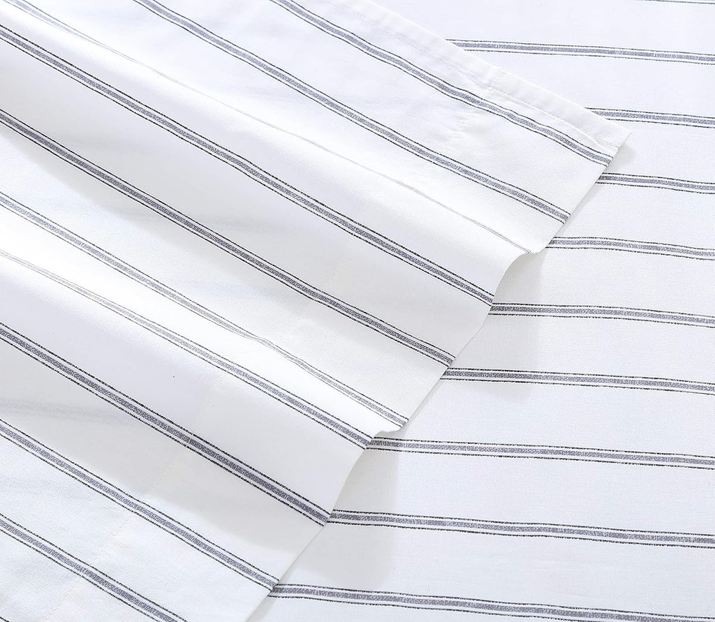 StoneCottage Stone Cottage - Full Sheets, Cotton Percale Bedding Set, Crisp & Cool Ideal Bedding Set (Trenton Stripe Grey, Full) Cotton Grey