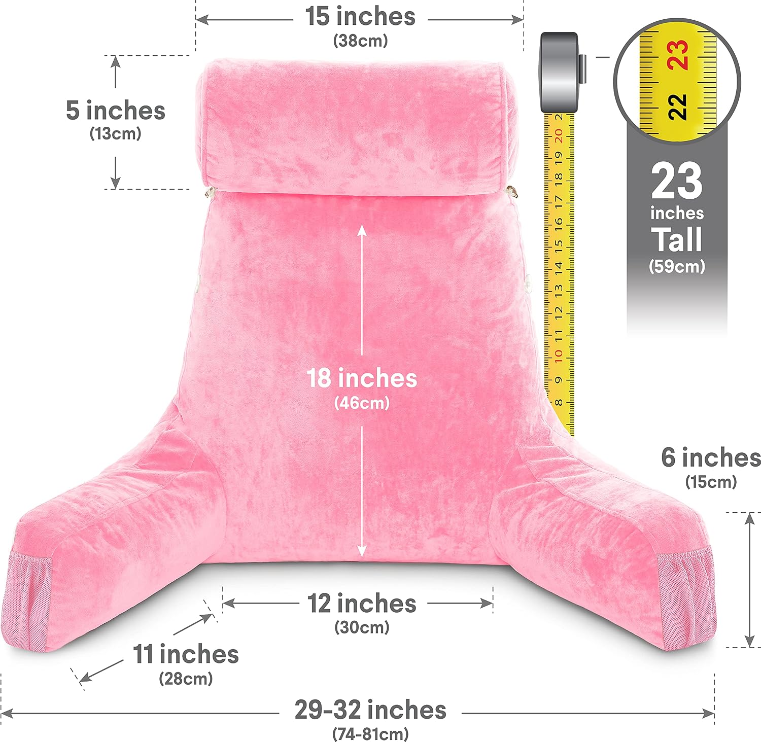 HusbandPillow Husband Pillow Medium Reading Pillow with Arms - 23" Backrest for Sitting Up in Bed - Firm Support Bed Rest Pillow for Adults…