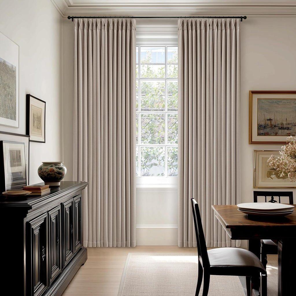 TWODRAPES 92 Inch Long Pinch Pleated Blackout Curtains for Bedroom Living Room Linen Blend 100% Blackout Sliding Door Curtains, Cozy…