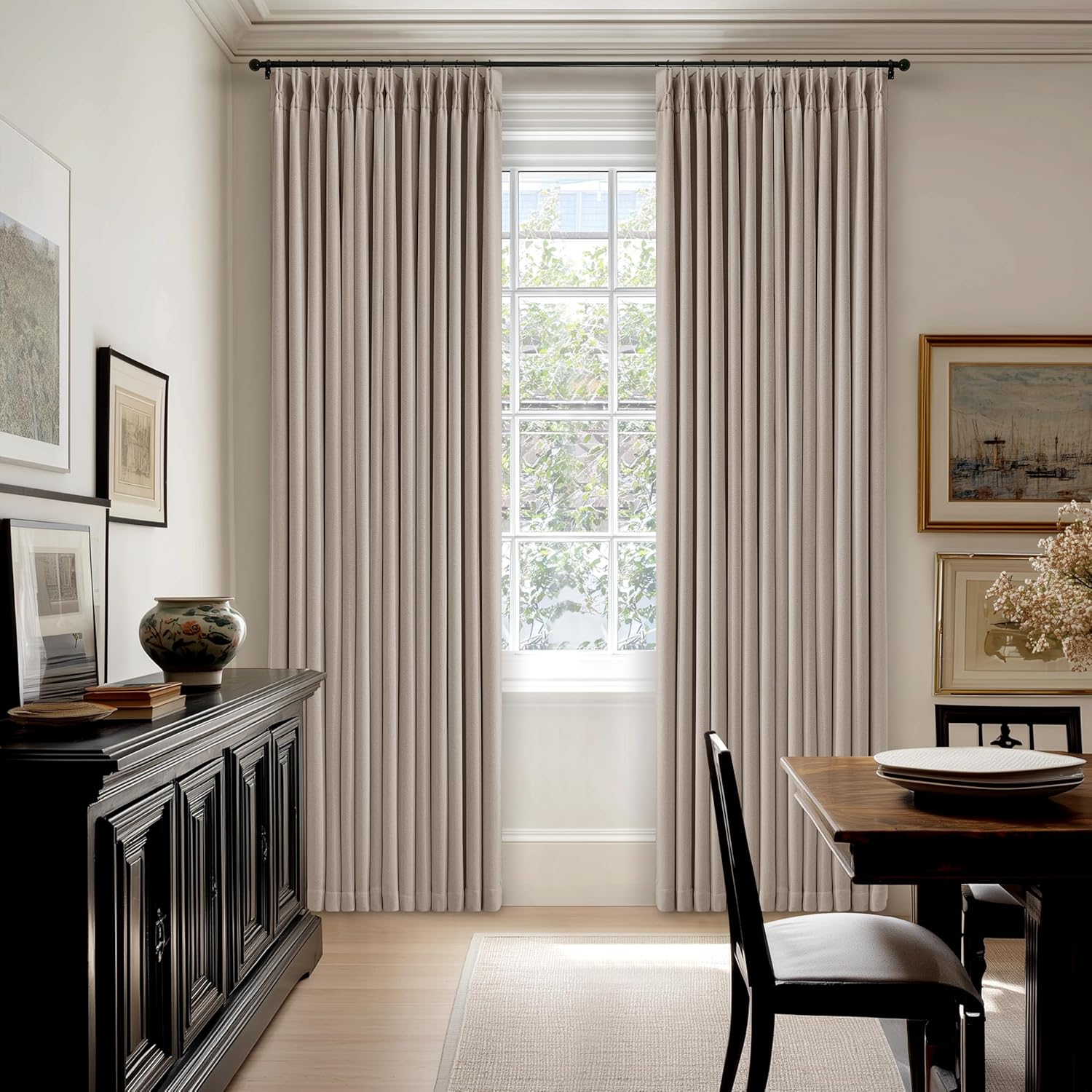 TWODRAPES 92 Inch Long Pinch Pleated Blackout Curtains for Bedroom Living Room Linen Blend 100% Blackout Sliding Door Curtains, Cozy…