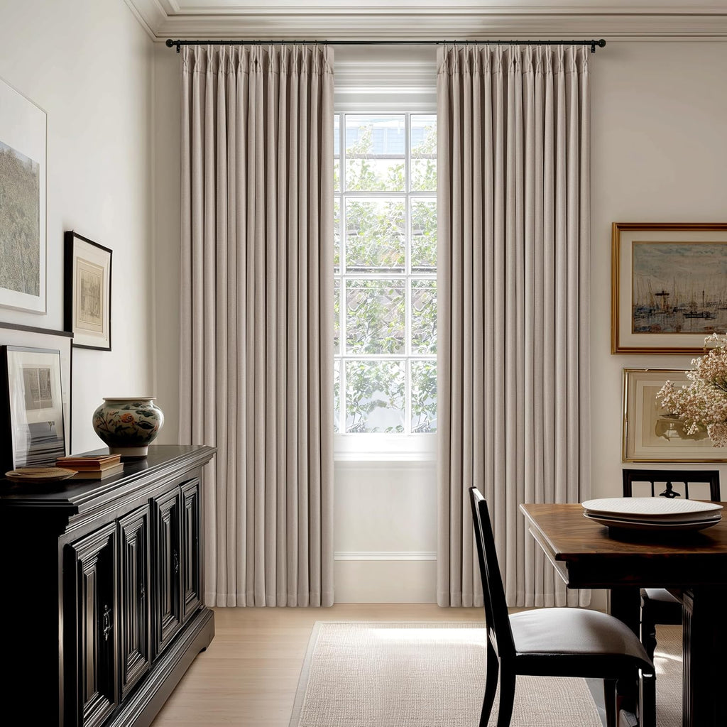 Twodrapes Dark Flax Linen Pinch Pleated 100% Blackout Curtains 90 Inch Length 2 Panels Set Burlywood Birch Tan Brown Pinch Pleat Curtains B…