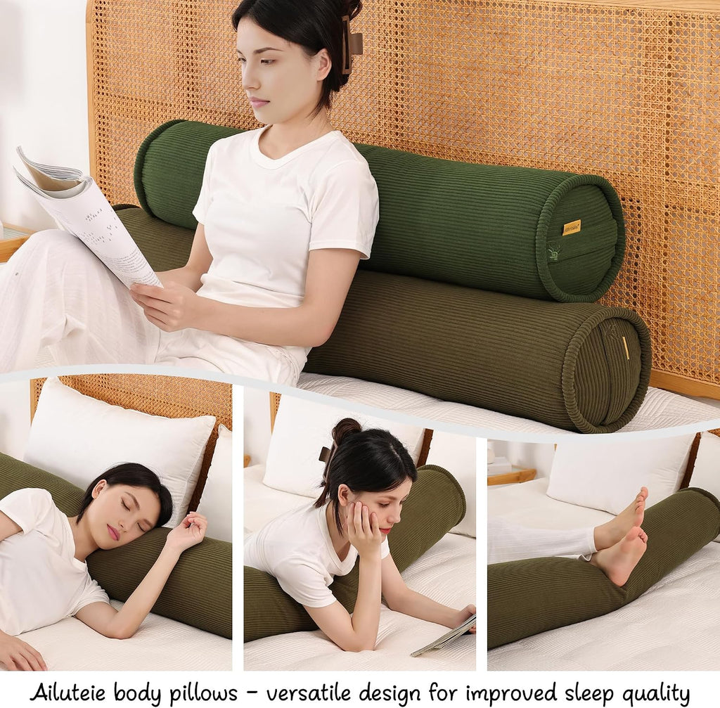 Body Pillow for Adults – Corduroy Long Round Bolster Pillow for Bed, Cuddle Pillow with Full Support for Side Sleepers & Restful Sleep,59…