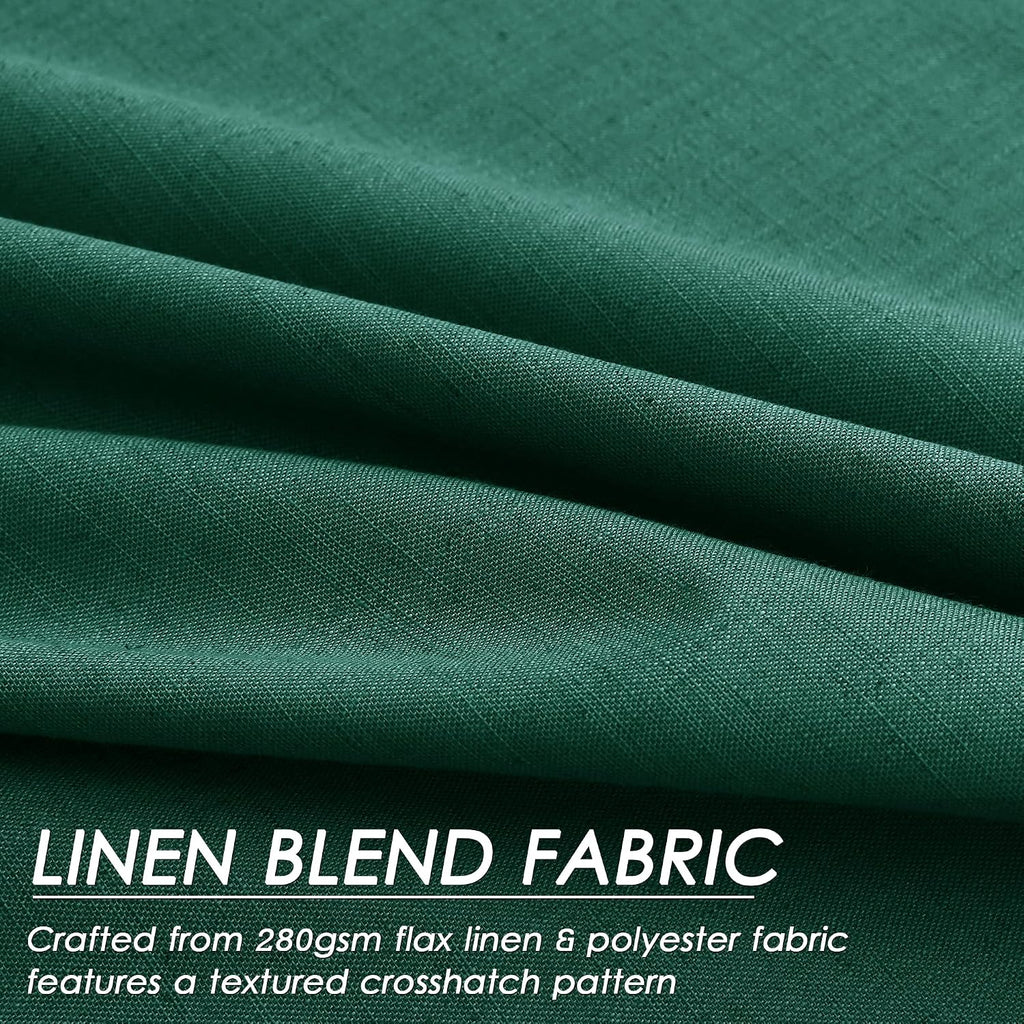 Nanspring Dark Green 100% Blackout Linen Curtains for Bedroom 90 Inches Long Back Tab Thermal Insulated Vintage Boho Decor Black Out Curtai…
