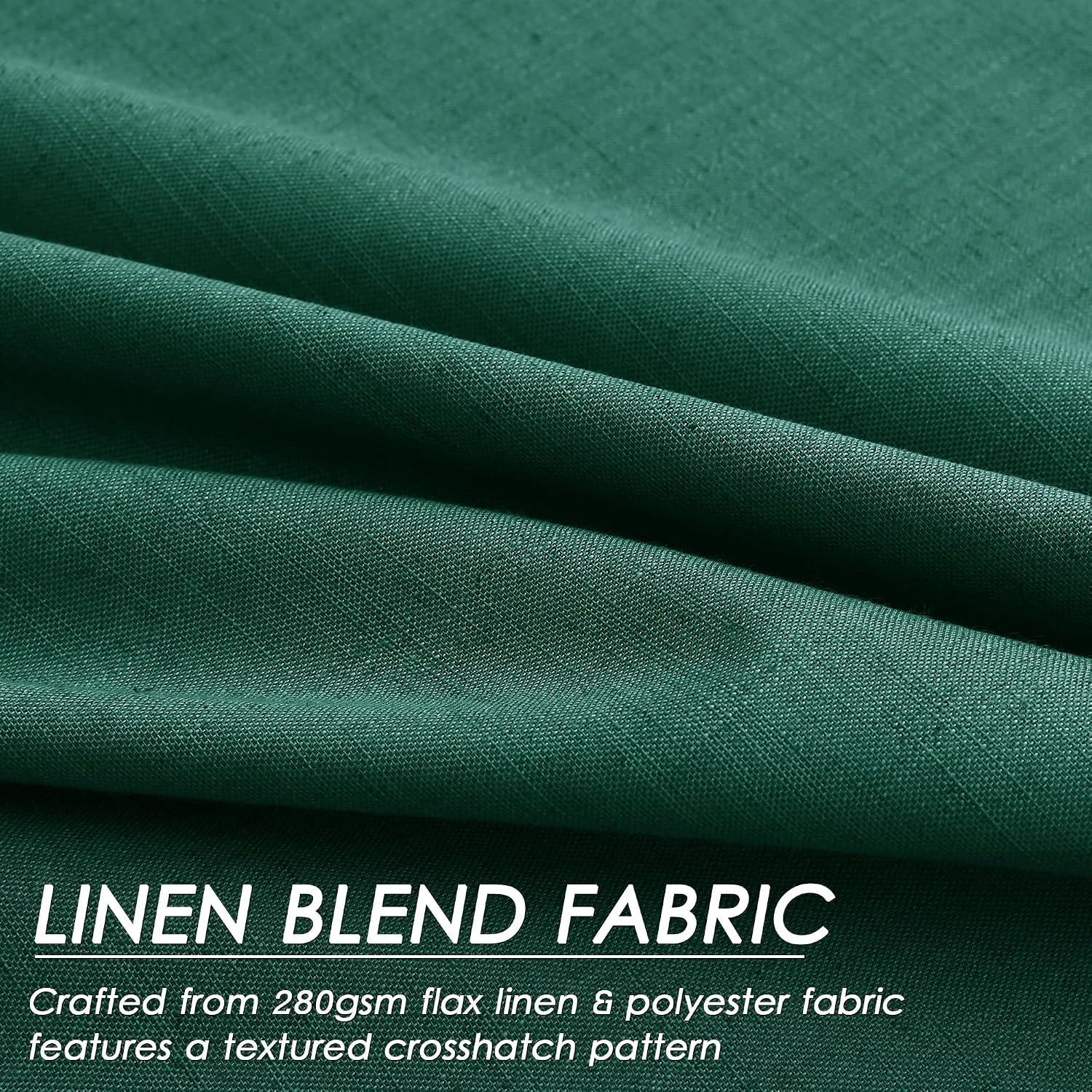Nanspring Dark Green 100% Blackout Linen Curtains for Bedroom 90 Inches Long Back Tab Thermal Insulated Vintage Boho Decor Black Out Curtai…