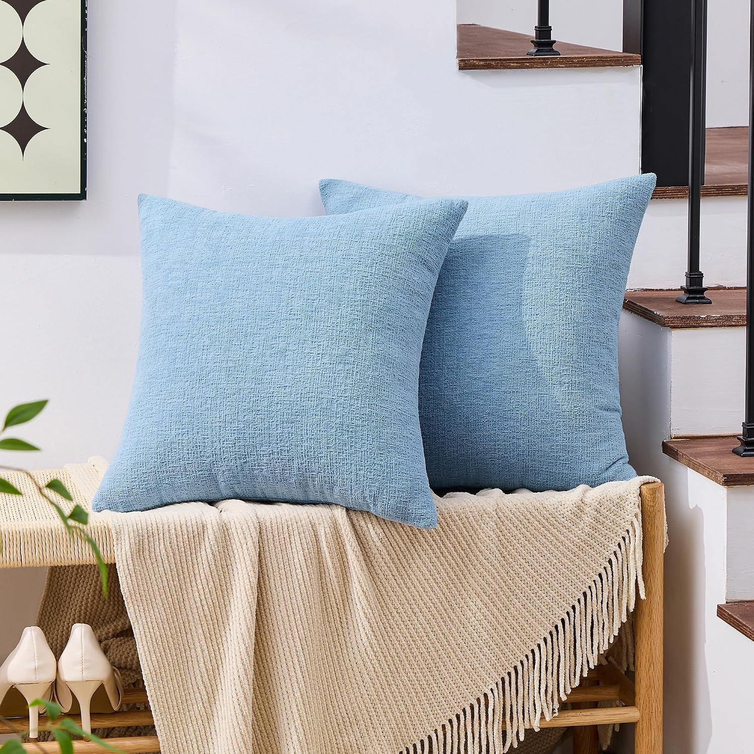 Gawamay Set of 2 Soft Textured Chenille Throw Pillow Covers 20x20 Inch (50x50 CM), Decorative Pillowcases Cushion Covers for Farmhouse Home…