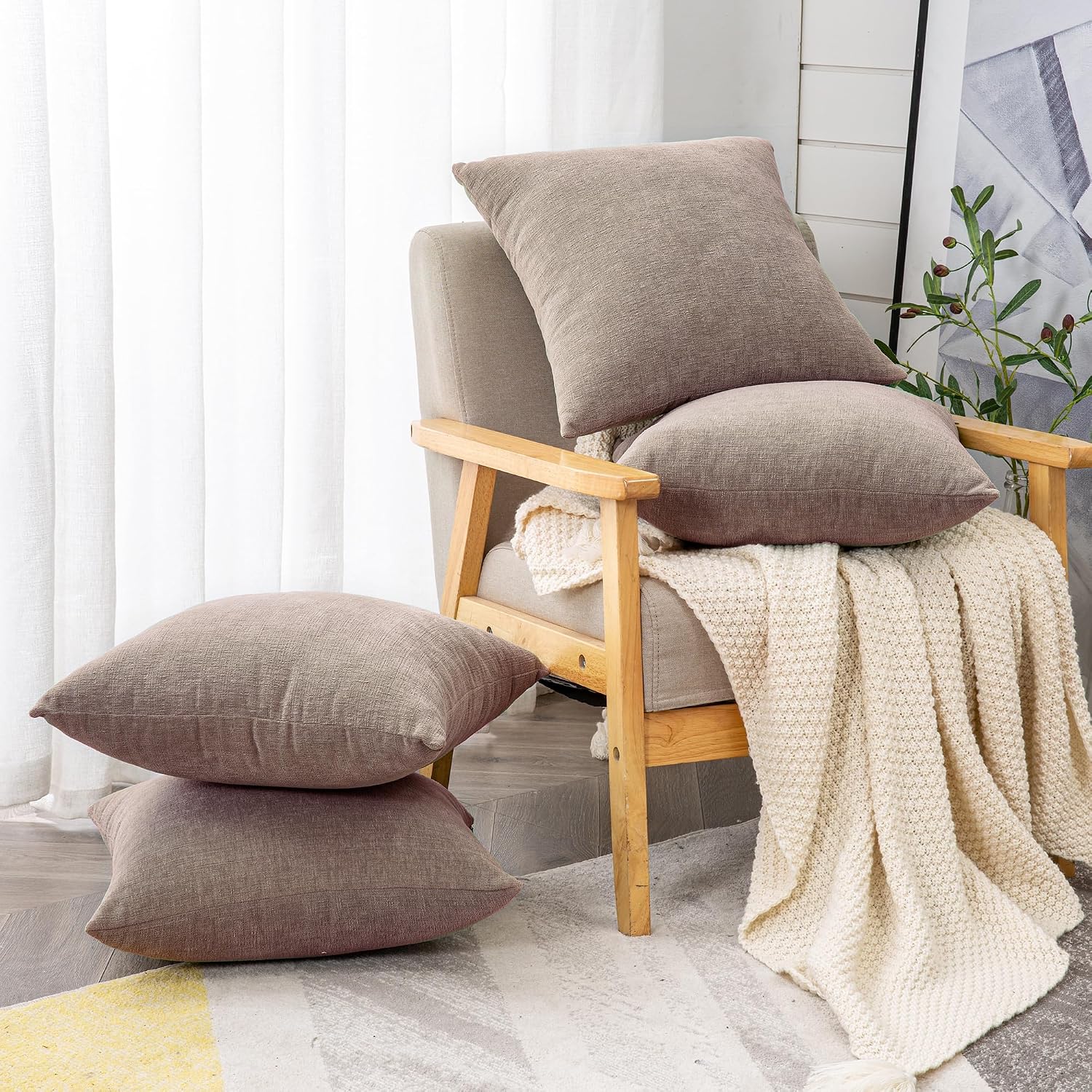 Gawamay Decorative Square Throw Pillow Covers 18"x18" Inch Set of 4, Super Soft Chenille Pillows Cover Fall Pillowcase for Living Room Bedr…