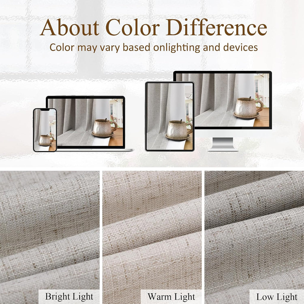 Boodii Beige 100% Blackout Linen Pinch Pleated Curtains 108 Inches Long 2 Panels Full Black Out Farmhouse Boho 9 Ft Thermal Insulated with…