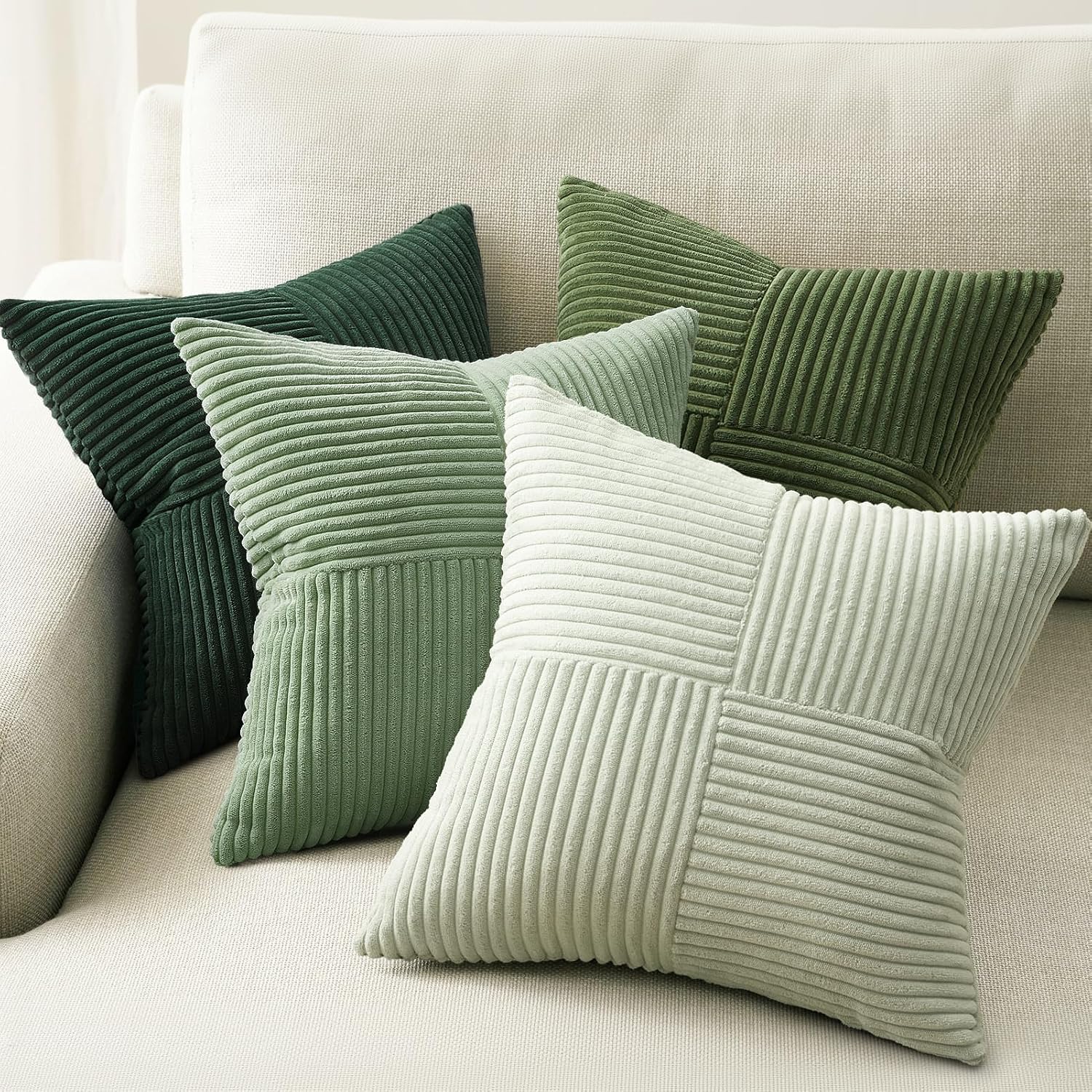 Topfinel SageGreen Throw Pillow Covers, Boho Farmhouse 20x20 Inch Cushion Covers Set of 4, Soft Corduroy Home Decor for Couch Bed Sofa Living…