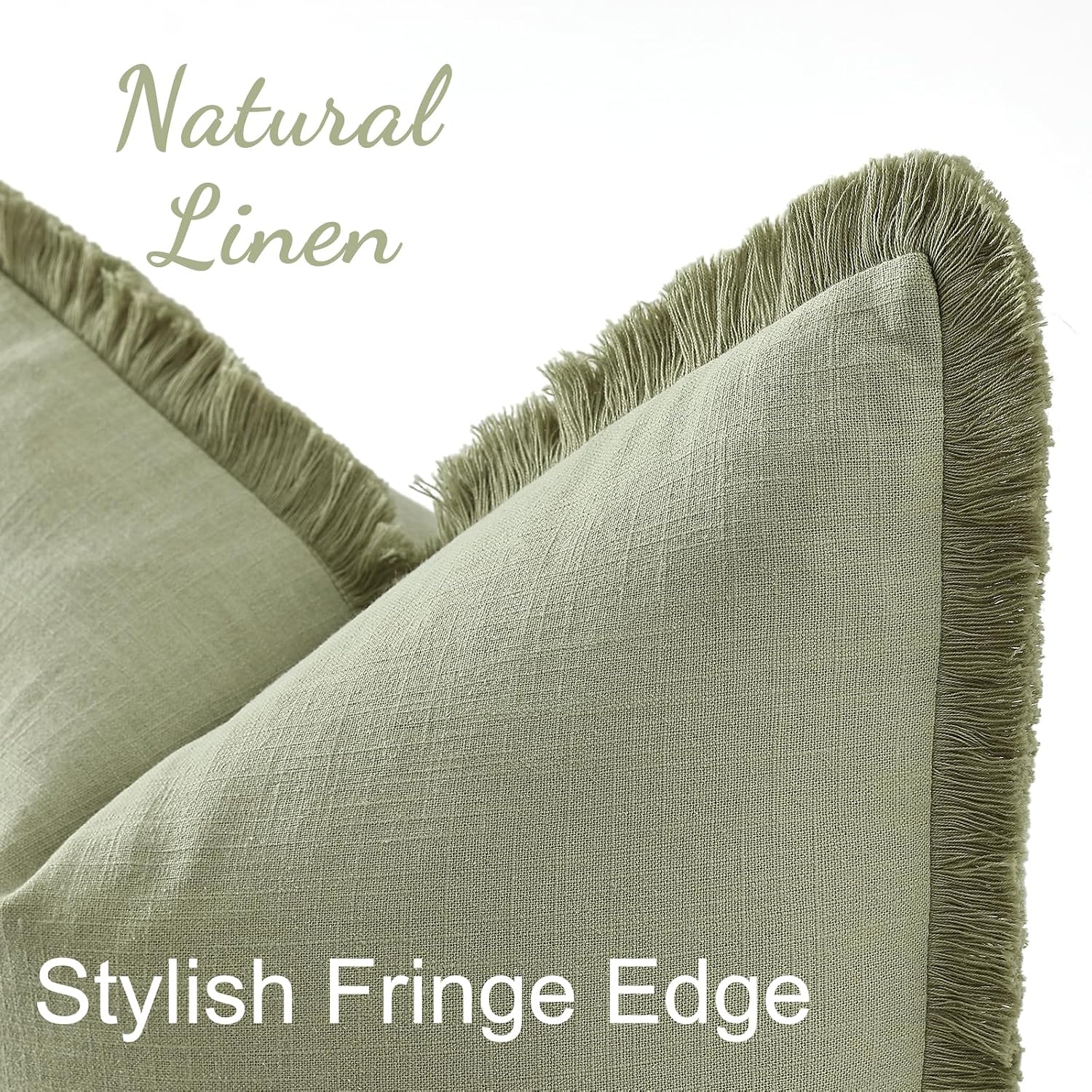 decorUhome Summer Decorative Neutral Linen Fringe Lumbar Throw Pillow Covers Set of 2 Sage Green Pillow Covers with Tassels Soft Farmhouse…