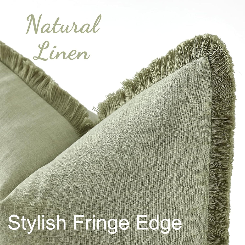 decorUhome Summer Decorative Neutral Linen Fringe Throw Pillow Covers Set of 2 Sage Green Pillow Covers with Tassels Soft Farmhouse Boho Ac…