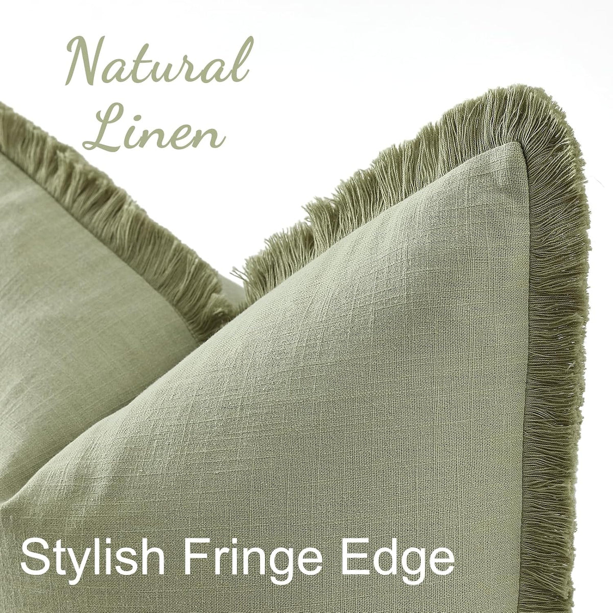 decorUhome Summer Decorative Neutral Linen Fringe Euro Sham Throw Pillow Covers Set of 2 Sage Green Pillow Covers with Tassels Soft Farmhou…