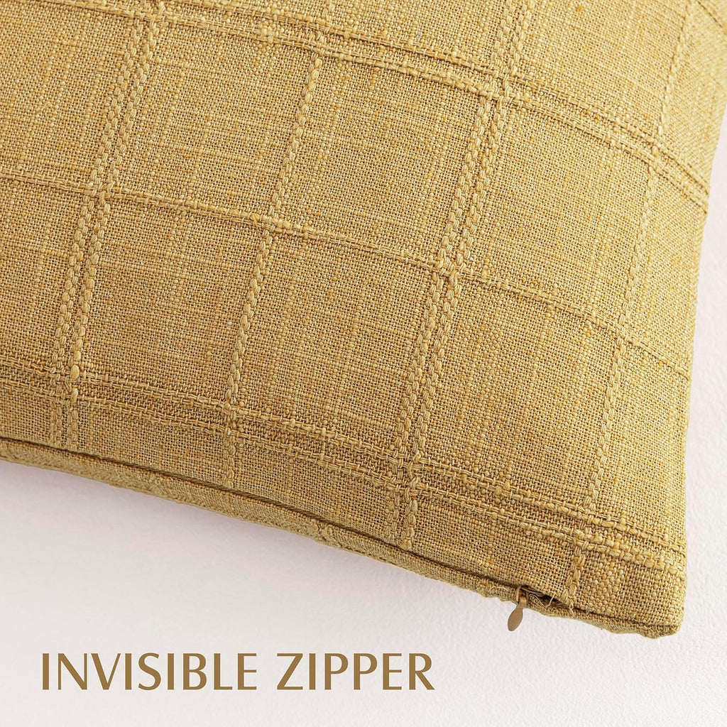 Foindtower Set of 1 Decorative Linen Check Throw Pillow Cover Neutral Farmhouse Vintage Cushion Cover Modern Boho Accent Home Decor for…