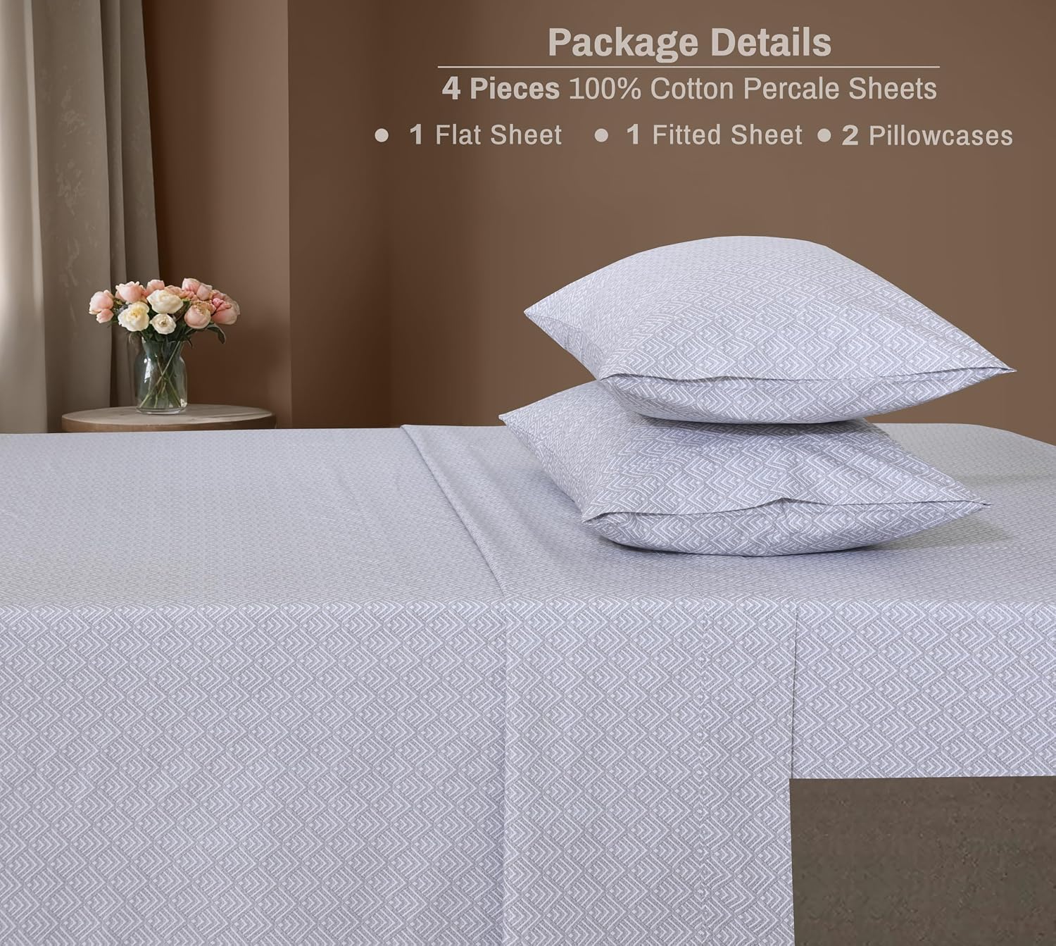 Zoyer 100% Cotton Percale Sheets Queen – Cooling Breathable Bed Sheets for Hot Sleepers, Crisp Hotel Style Bedding, Deep Pocket 16”, Lightw…
