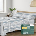 THREAD SPREAD 100% Organic Cotton Sheets Twin XL Size - Organic Cotton Percale Weave Sheet Set (3 PC, Dotted Stripe), Soft, Cooling…