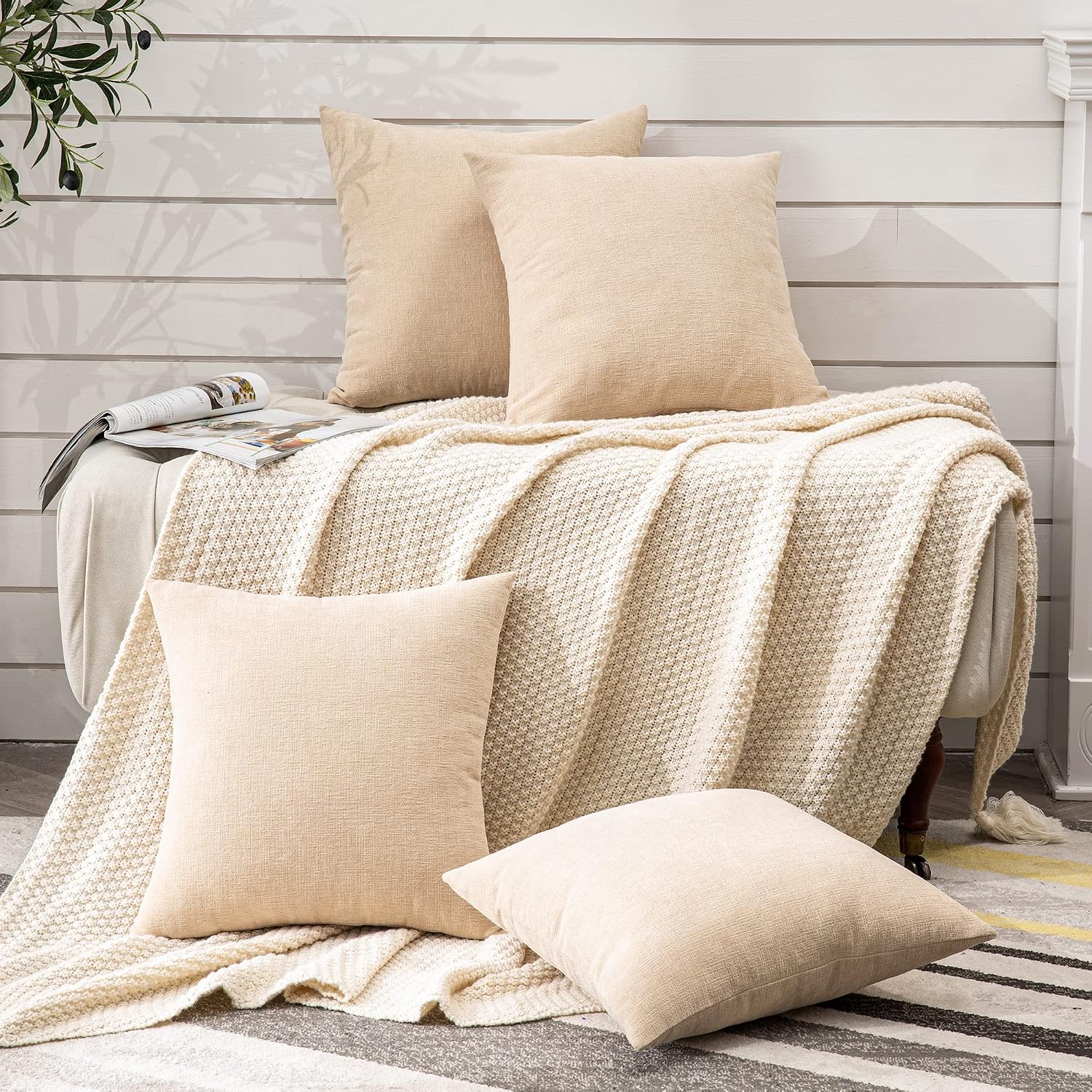Gawamay Decorative Square Throw Pillow Covers 18"x18" Inch Set of 4, Super Soft Chenille Pillows Farmhouse Fall Pillowcase for Living Room…