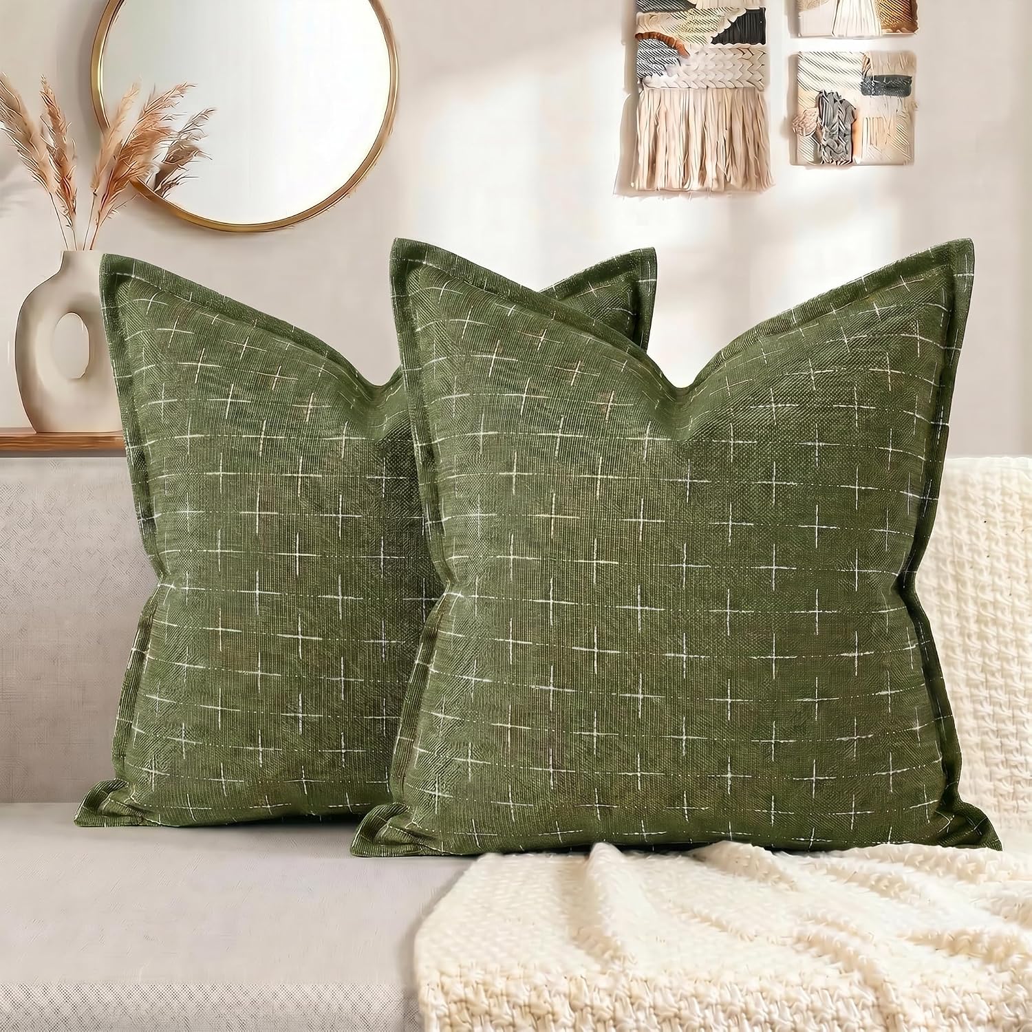 AVOINcolorlife AVOIN colorlife Pack of 2 Decorative Throw Pillow Covers 16x16 Inch, Flange Edges Woven Textured Cushion Case Home Decor for…
