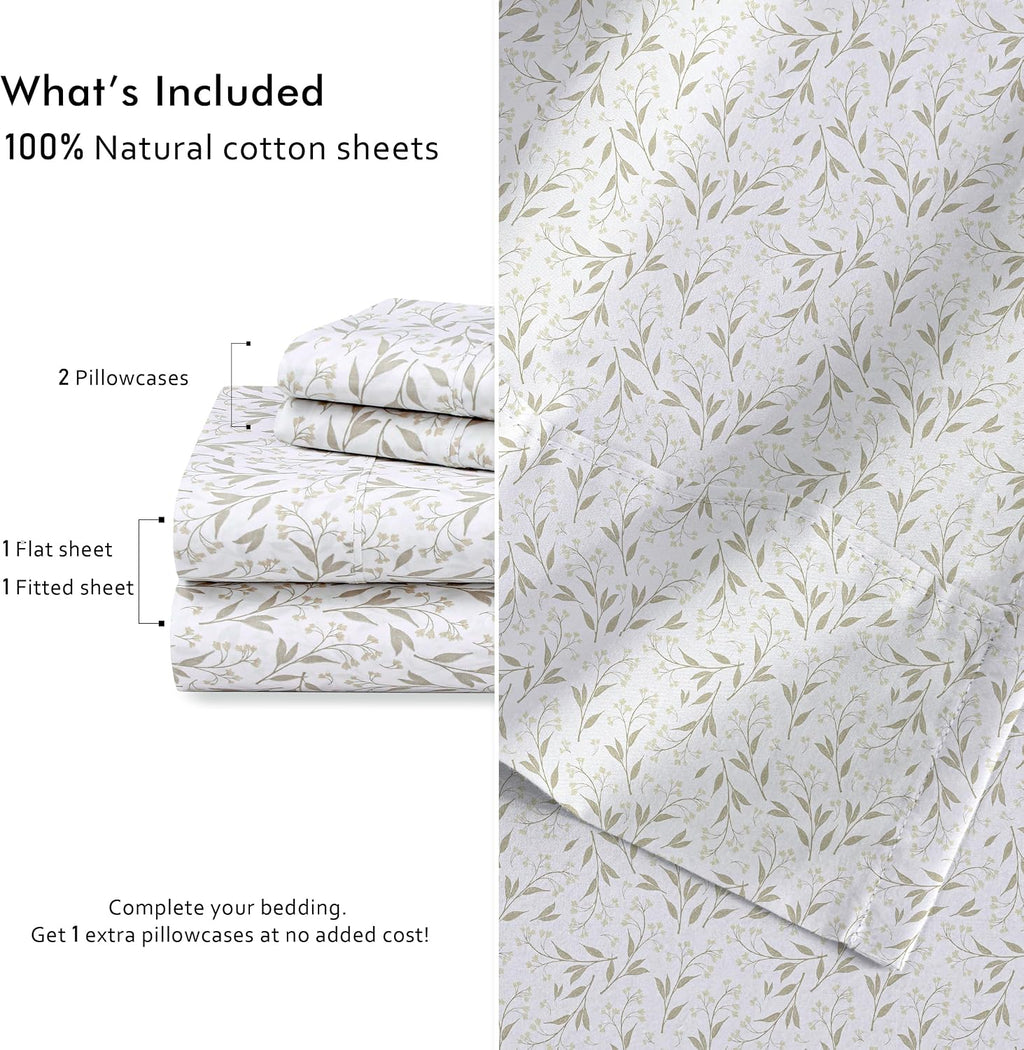 Ruvanti 100% Cotton Percale Sheets Twin Size 4 Piece Set, Cooling Bed Sheets for Hot Sleepers, Deep Pocket 16”, Breathable Lightweight & Du…