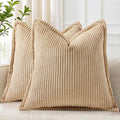 decorUhome Summer Corduroy Light Brown Throw Pillow Covers 18x18 Set of 2 Decorative Soft Boho Farmhouse Couch Pillow Covers for Living Roo…