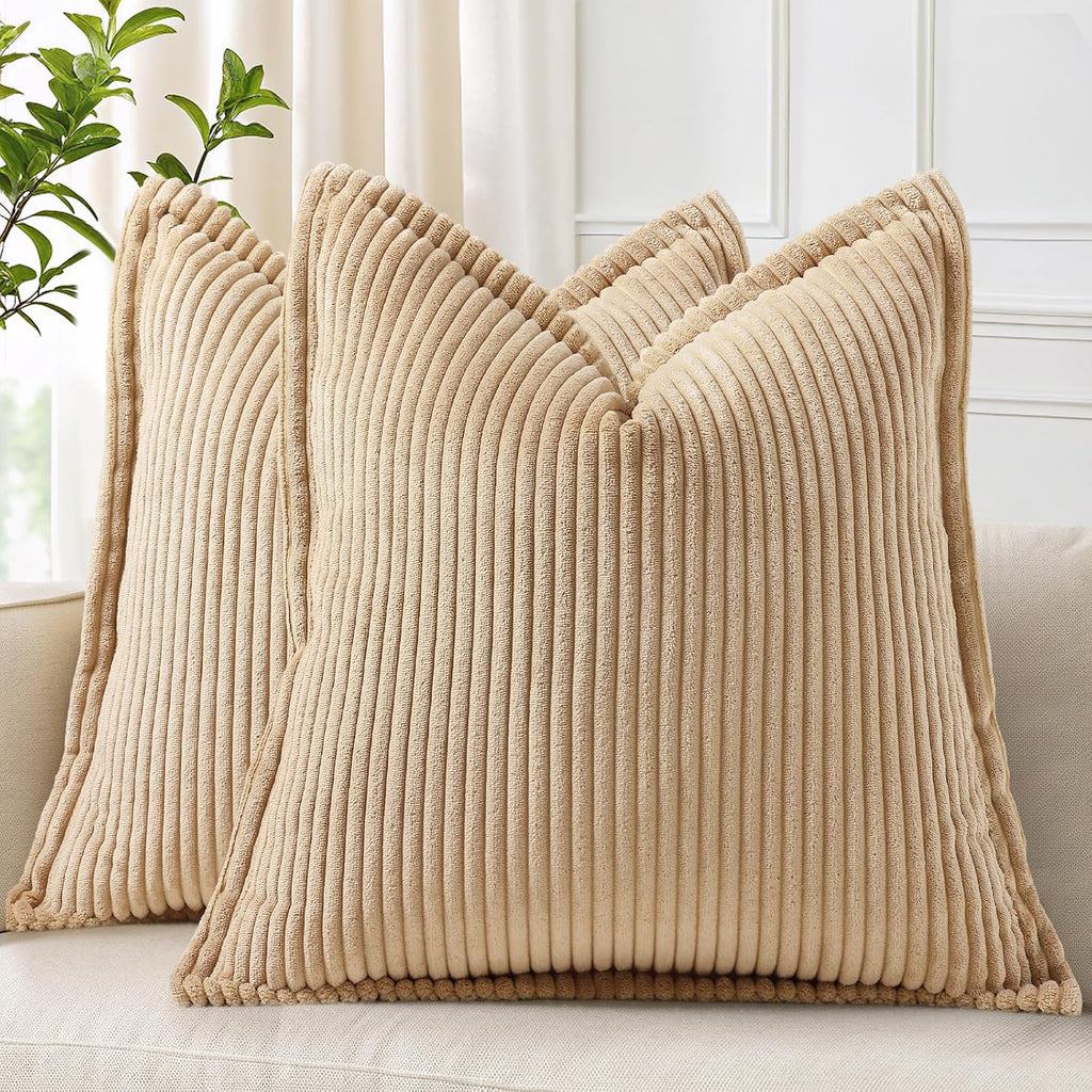 decorUhome Summer Corduroy Light Brown Throw Pillow Covers 20x20 Set of 2 Decorative Soft Boho Farmhouse Couch Pillow Covers for Living Roo…