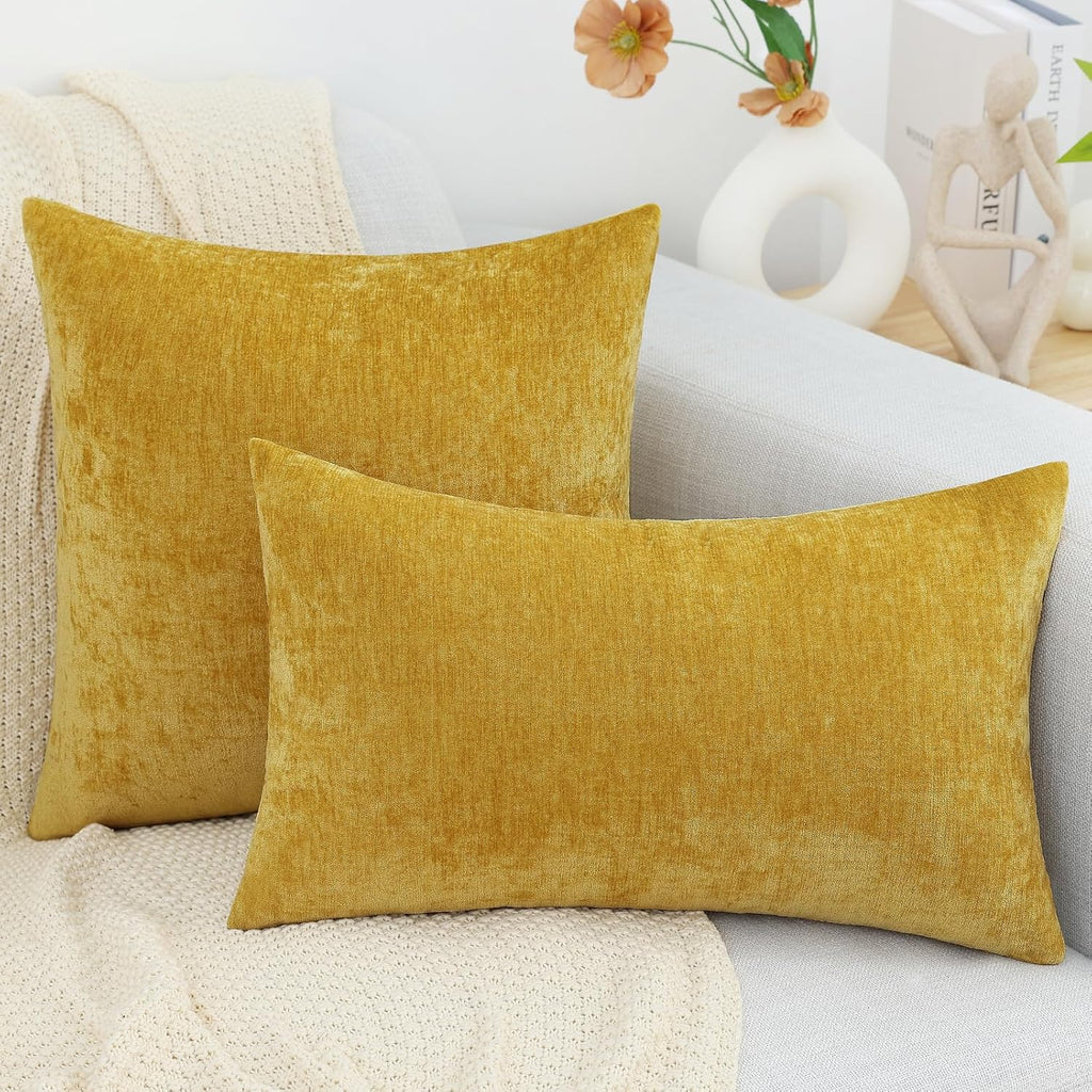 decorUhome Chenille Mineral Yellow Throw Pillow Covers 26x26 Inch Set of 2, Decorative Soft Couch Pillow Covers Solid Dyed Accent Farmhouse…