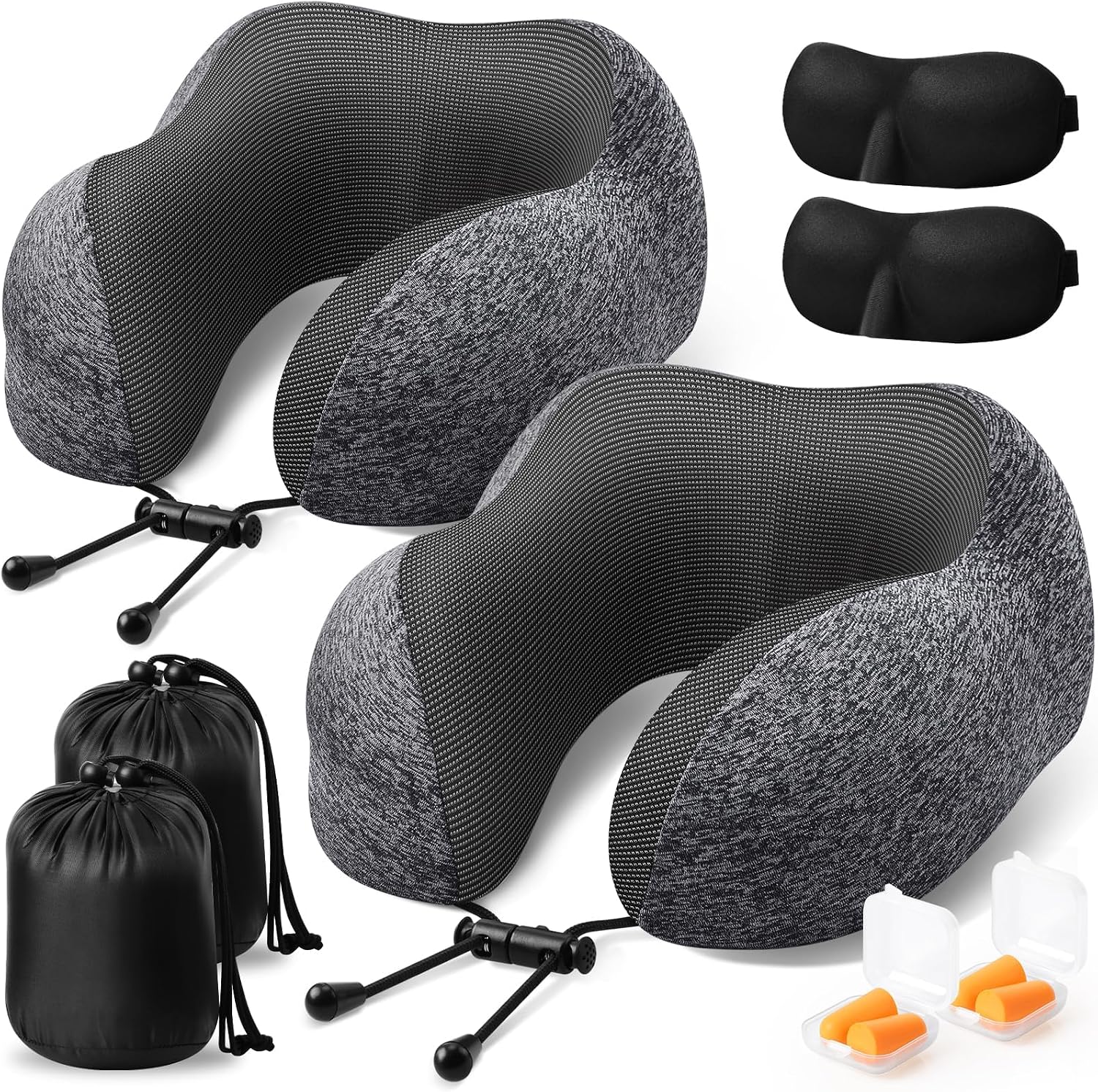 ExploreBliss Travel Pillow, 2 Pack Travel Pillows for Sleeping Airplane, Removable Cover Neck Pillow with Adjustable Clasp, Memory Foam Nec…