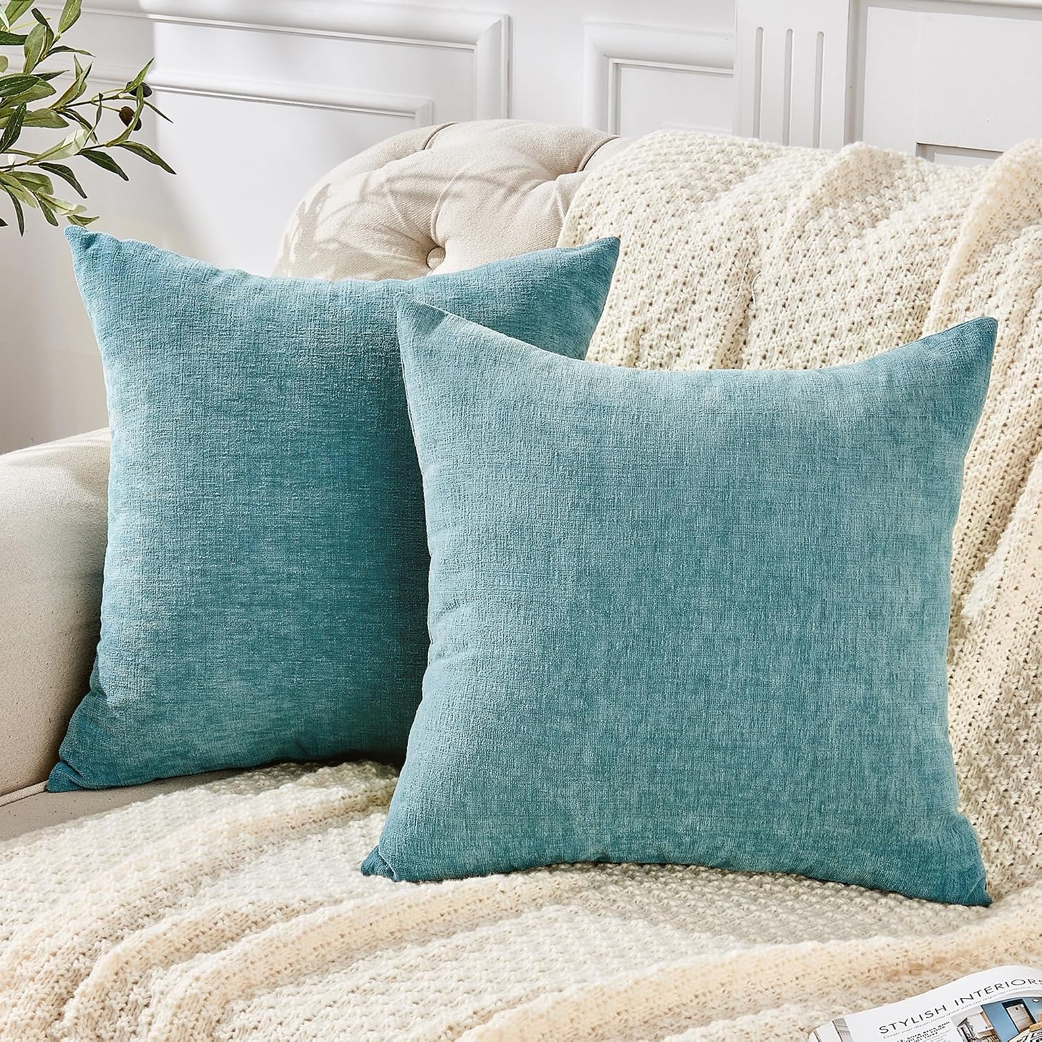 Gawamay Decorative Chenille Throw Pillow Covers 26x26 Inch Pack of 2, Soft Square Couch Pillow Cover for Sofa Cushion Living Room Bedroom O…