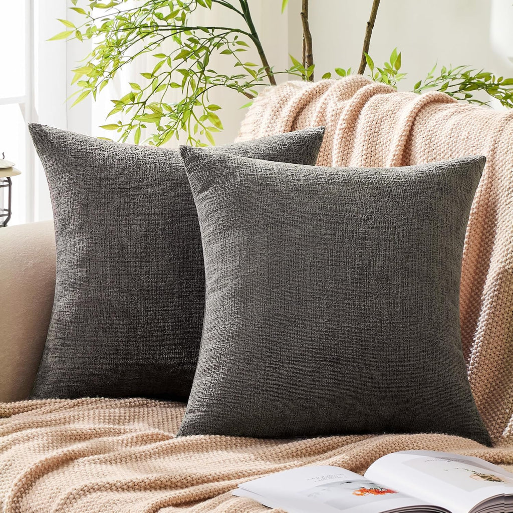 Gawamay Set of 2 Soft Textured Chenille Throw Pillow Covers 22x22 Inch (55x55 CM), Decorative Pillowcases Cushion Covers for Farmhouse Home…
