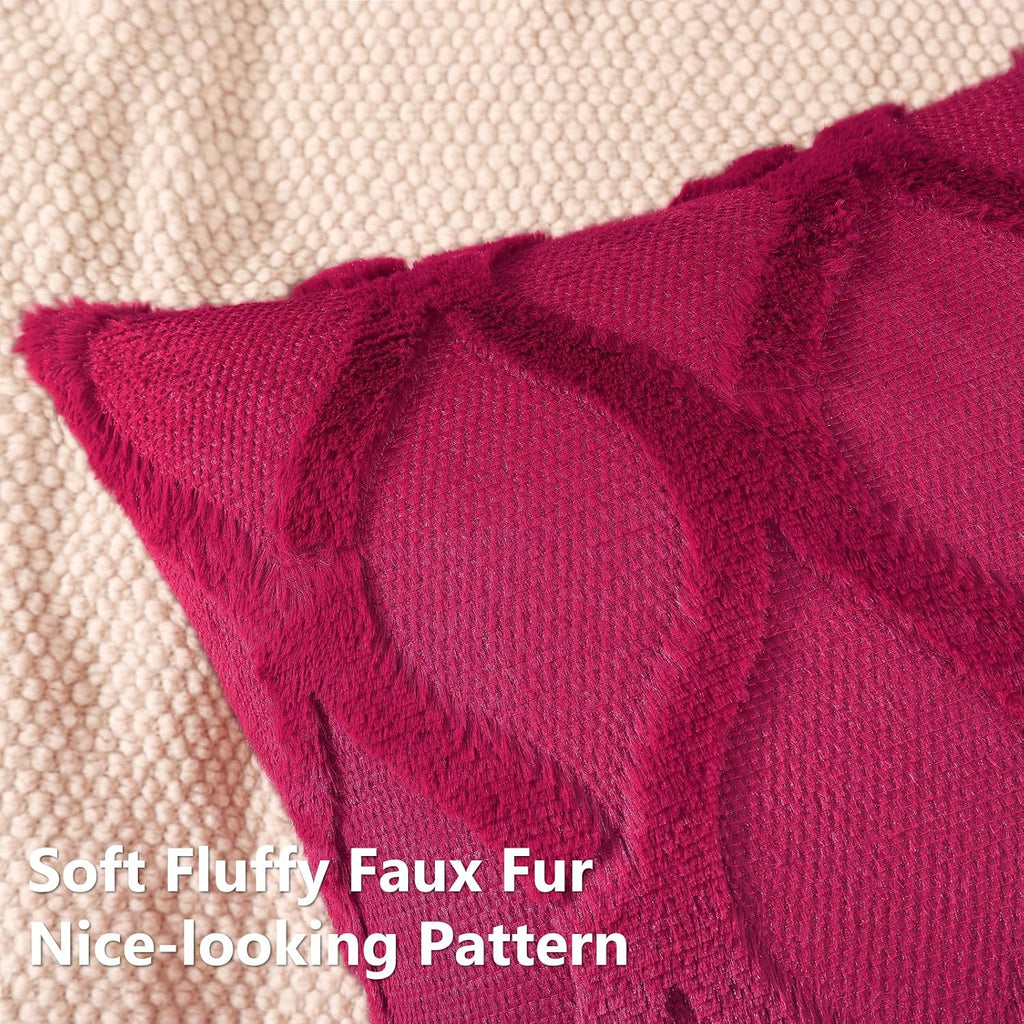 decorUhome Summer Euro Sham Throw Pillow Covers 26x26 Inch Set of 2, Soft Plush Faux Fur Wool Burgundy Accent Couch Pillow Covers for Moder…