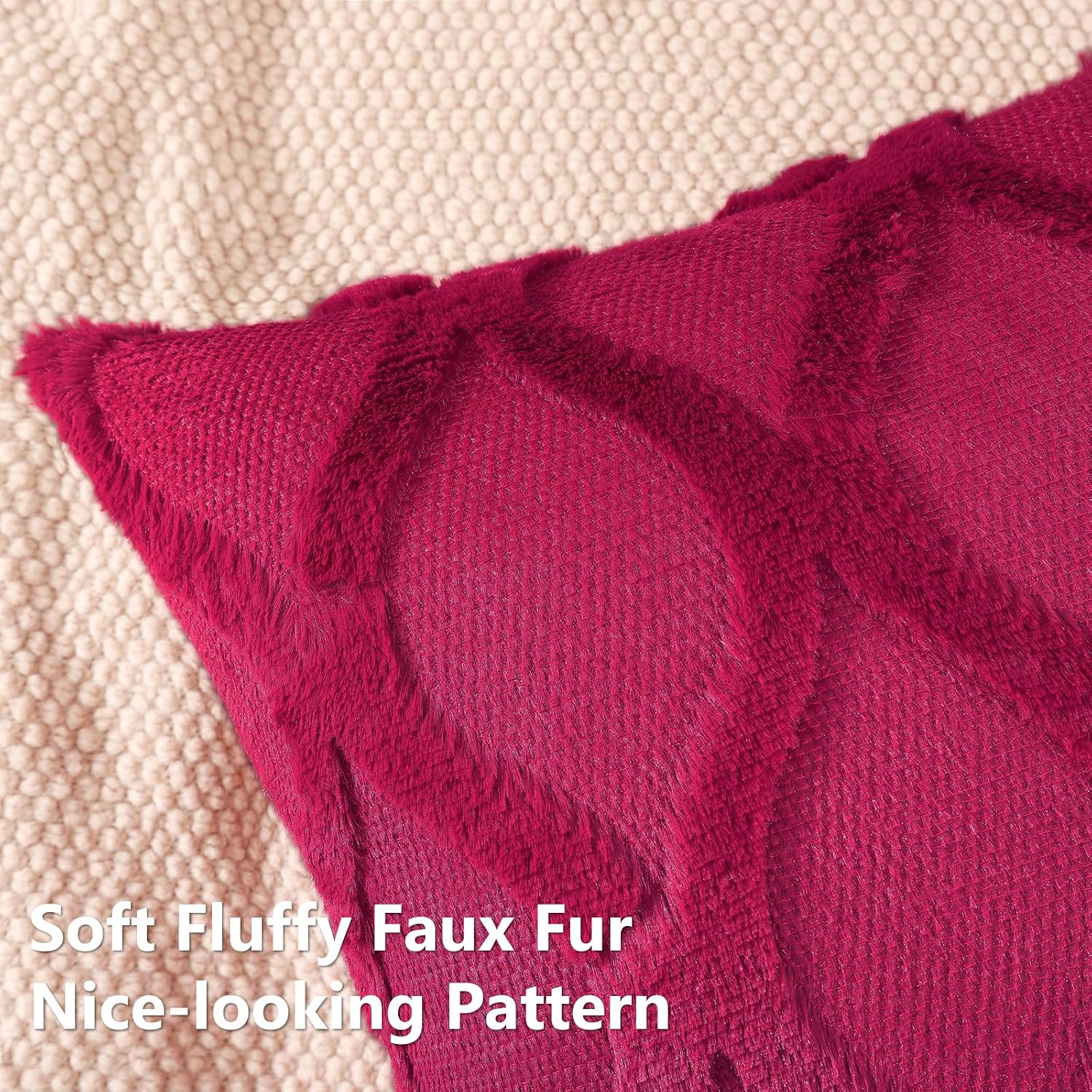 decorUhome Summer Euro Sham Throw Pillow Covers 26x26 Inch Set of 2, Soft Plush Faux Fur Wool Burgundy Accent Couch Pillow Covers for Moder…