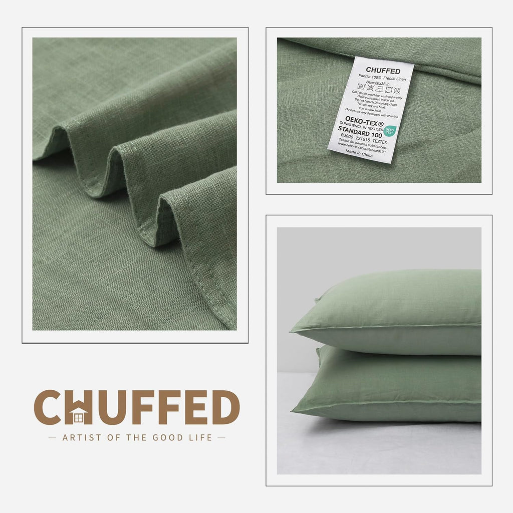 Chuffed Linen Pillowcases 2 Pack 100% Linen Standard Pillow Cases, Breathable and Cooling Washed Pillowshams with Zipper Closure, 20x36 Inc…