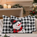 decorUhome Summer Black and White Snowman Linen Decorative Throw Pillow Covers 12x20 Set of 2 Lumbar Buffalo Plaid Check Farmhouse Gingham…