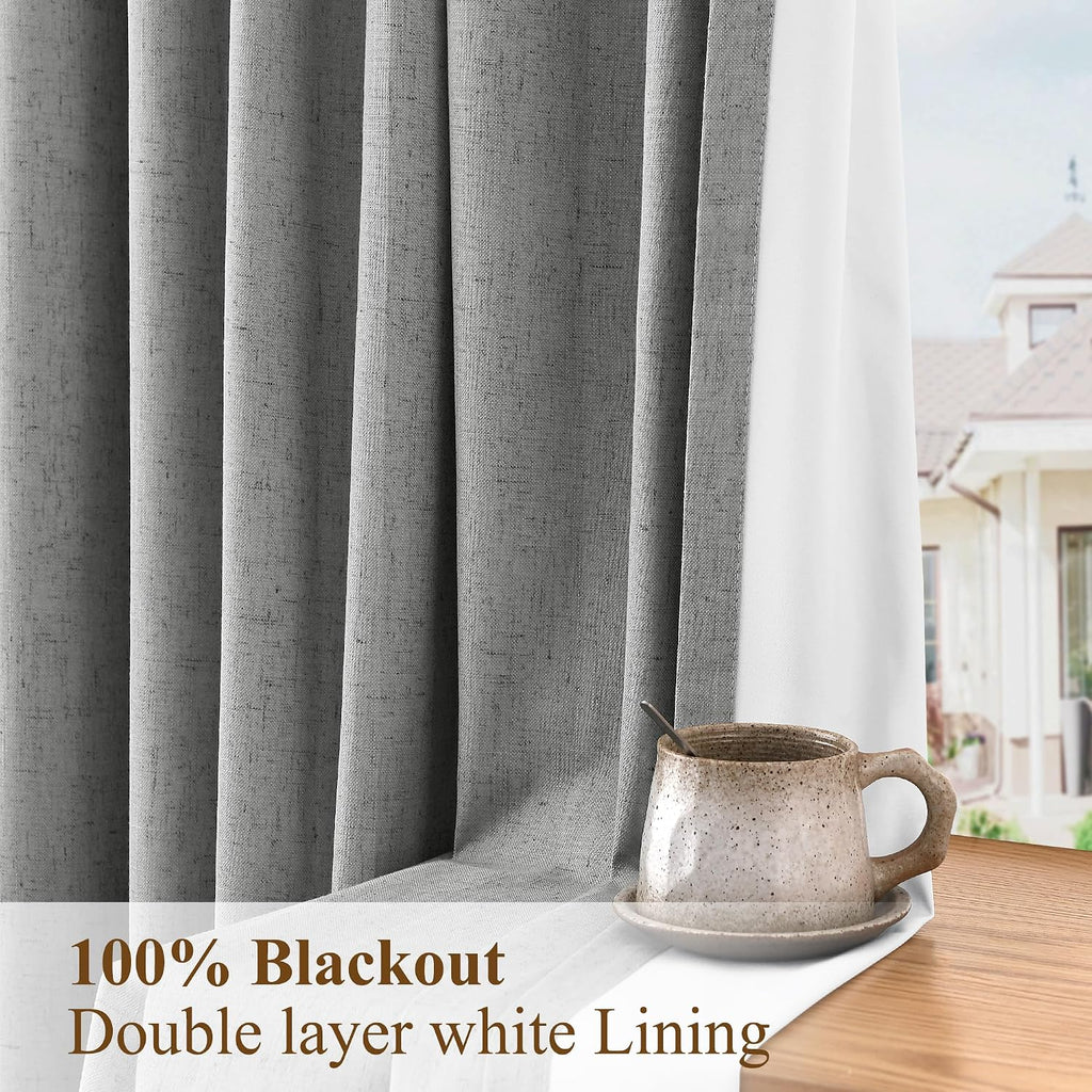 Boodii Dark Grey 100% Blackout Linen Pinch Pleated Curtains 84 Inches Long 2 Panels for Living Room Bedroom Pleat Drapes with Hooks Rings N…