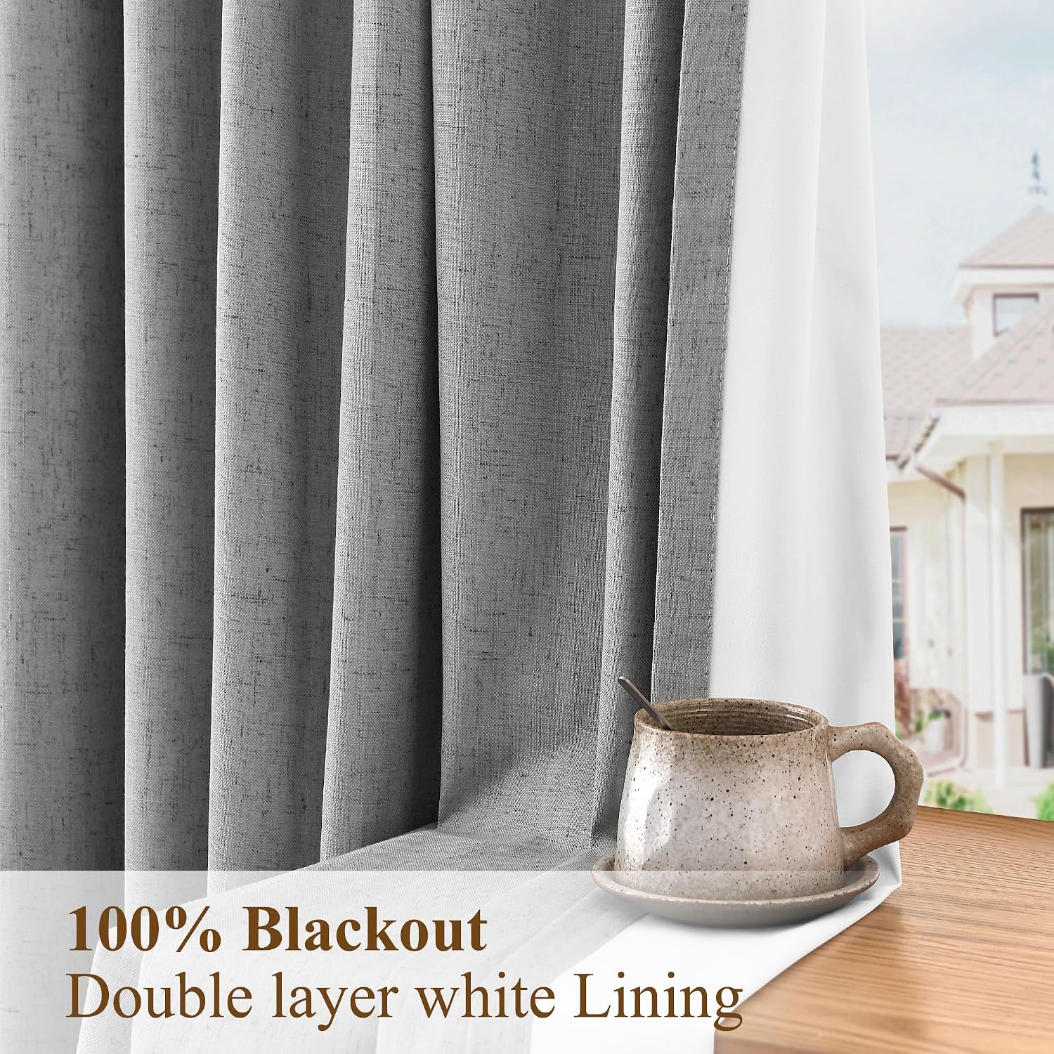 Boodii Dark Grey 100% Blackout Linen Pinch Pleated Curtains 84 Inches Long 2 Panels for Living Room Bedroom Pleat Drapes with Hooks Rings N…