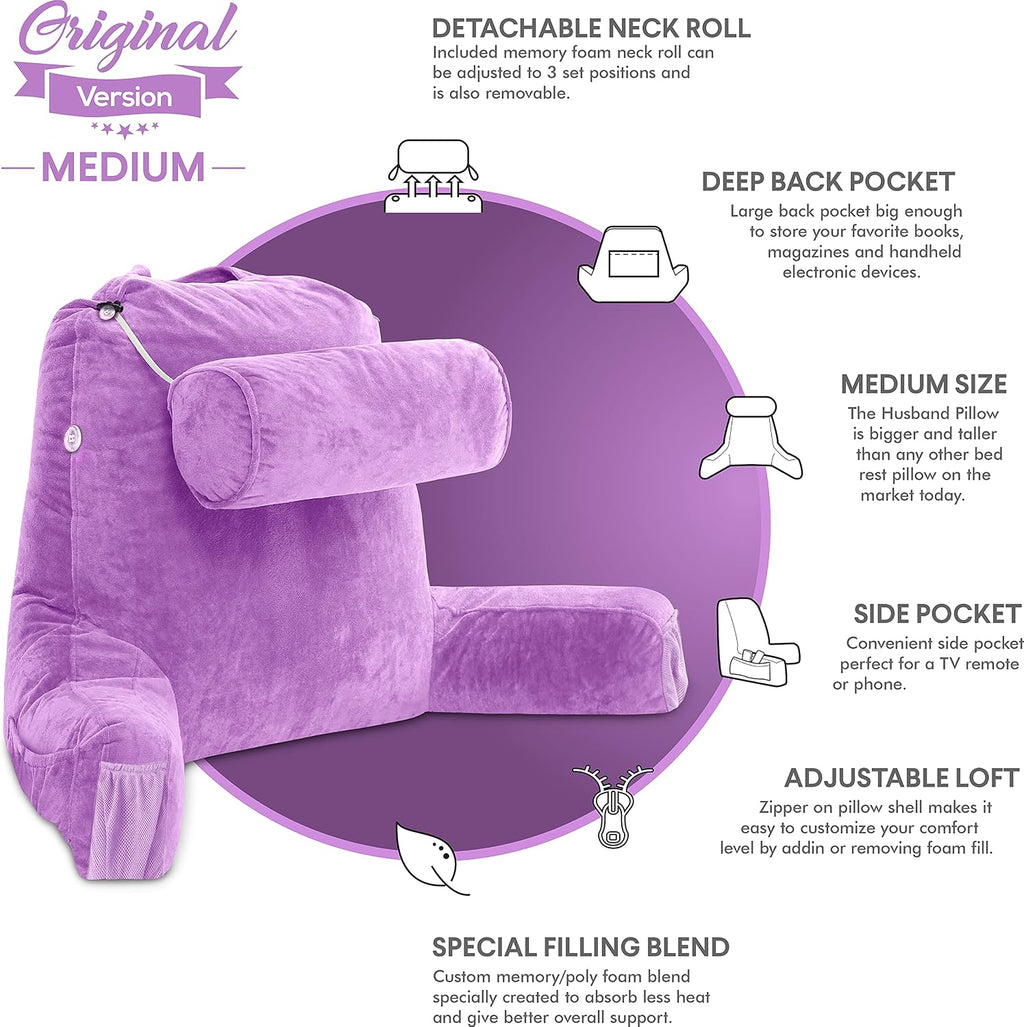 HusbandPillow Husband Pillow Medium Reading Pillow with Arms - 23" Backrest for Sitting Up in Bed - Firm Support Bed Rest Pillow for Adults…